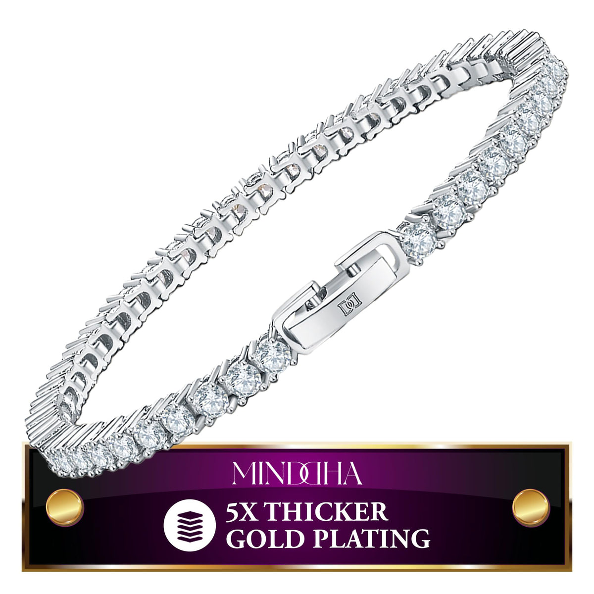 MINDDHA Tennis Bracelet, Gold Plated, 2mm/3mm, 5.5-8" or Adjustable