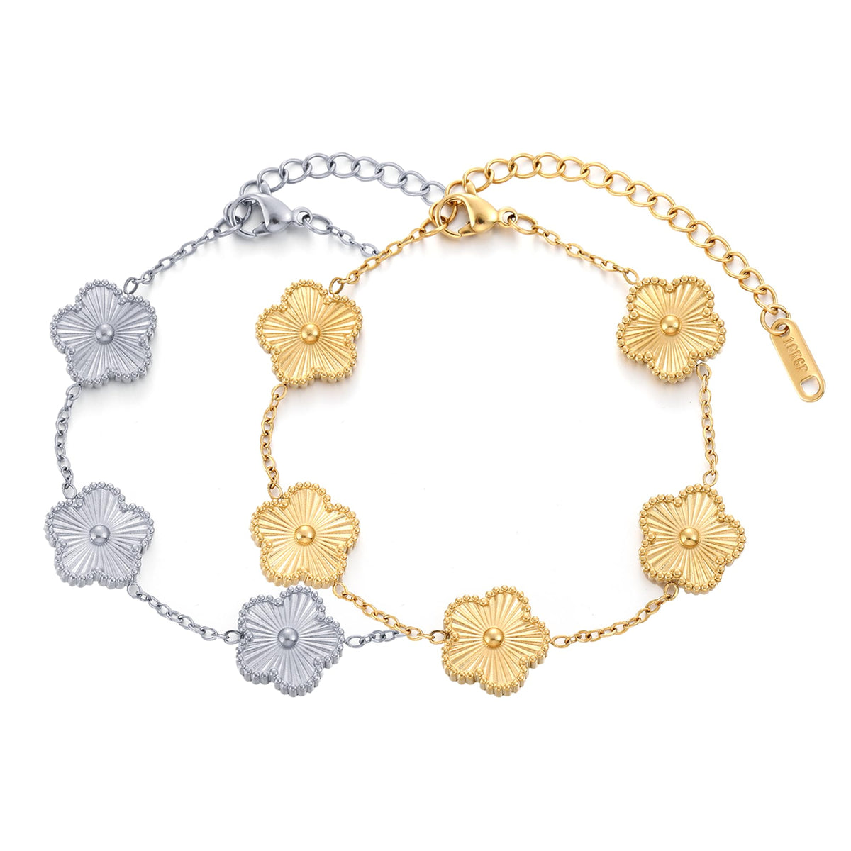 TICVSS Four Leaf Clover Bracelet for Women 18K Gold Plated Stainless Steel Lucky 4 Leaf Gold Link Bracelet Jewelry Gift for Women