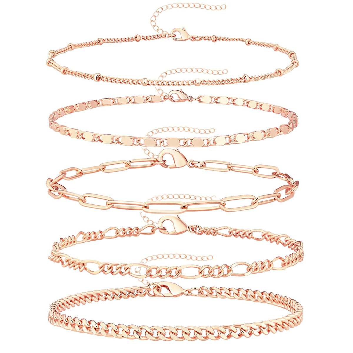 Gokeey Gold Bracelets Set for Women Non Tarnish Trendy,14K Gold Plated Dainty Stackable Paperclip Cuban Link Chain Bracelets, Simple Cute Cuff Bracelets Jewelry Set Adjustable 7"+2"