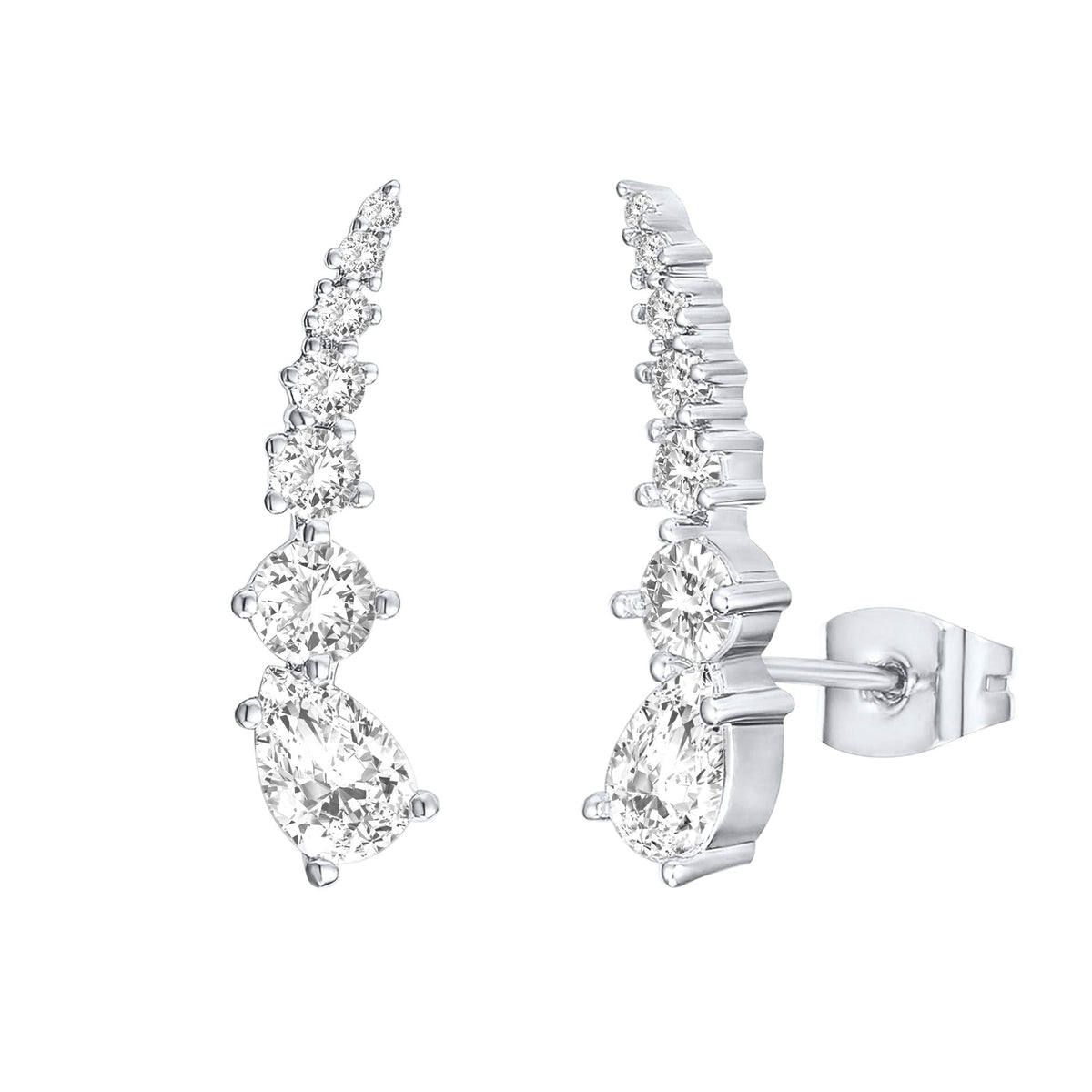 PAVOI 14K Gold Plated Ear Crawler Earrings for Women, CZ Climber Studs