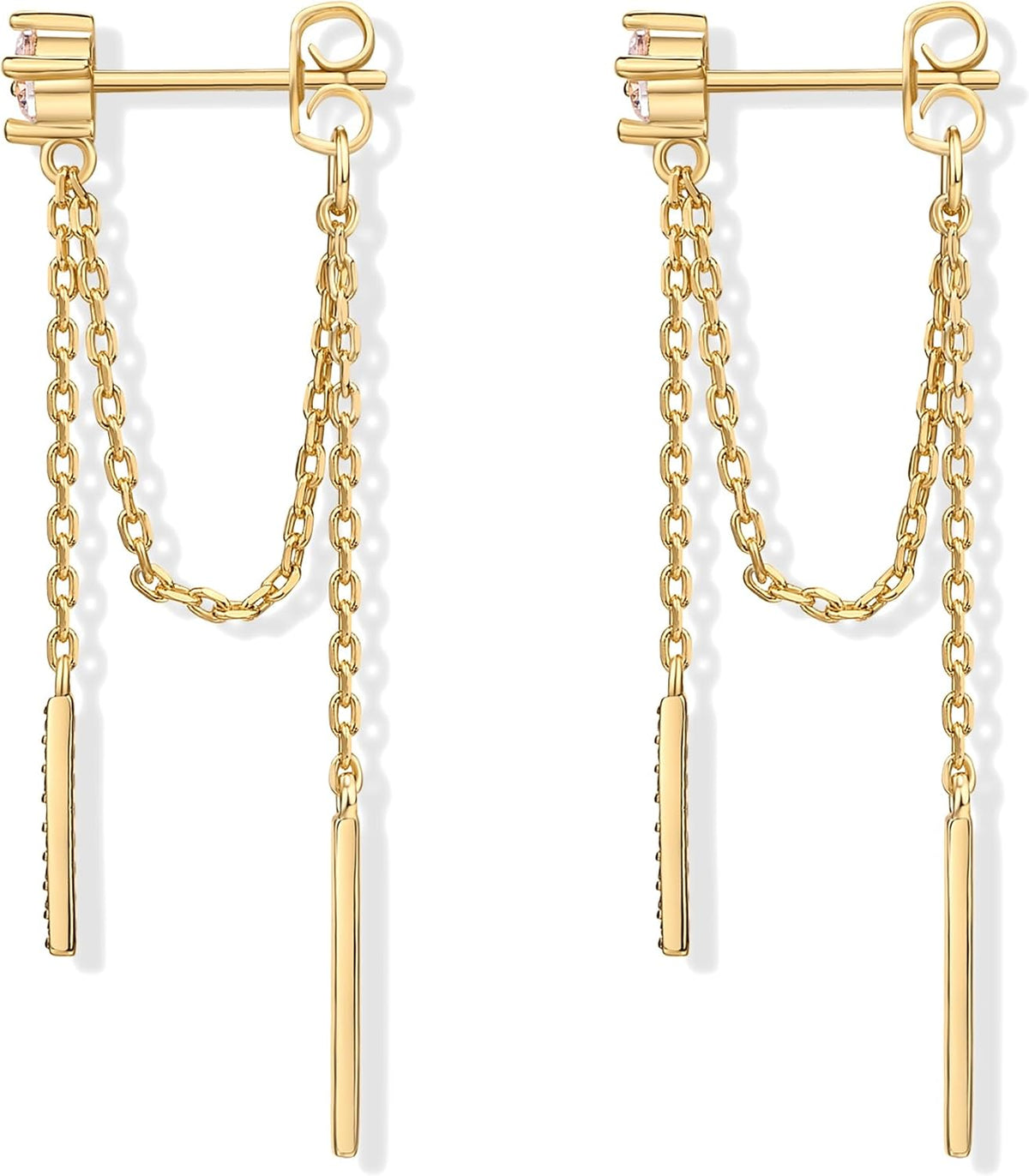 PAVOI 18K Gold Plated Drop Chain Earrings for Women, Dangle Chain Studs