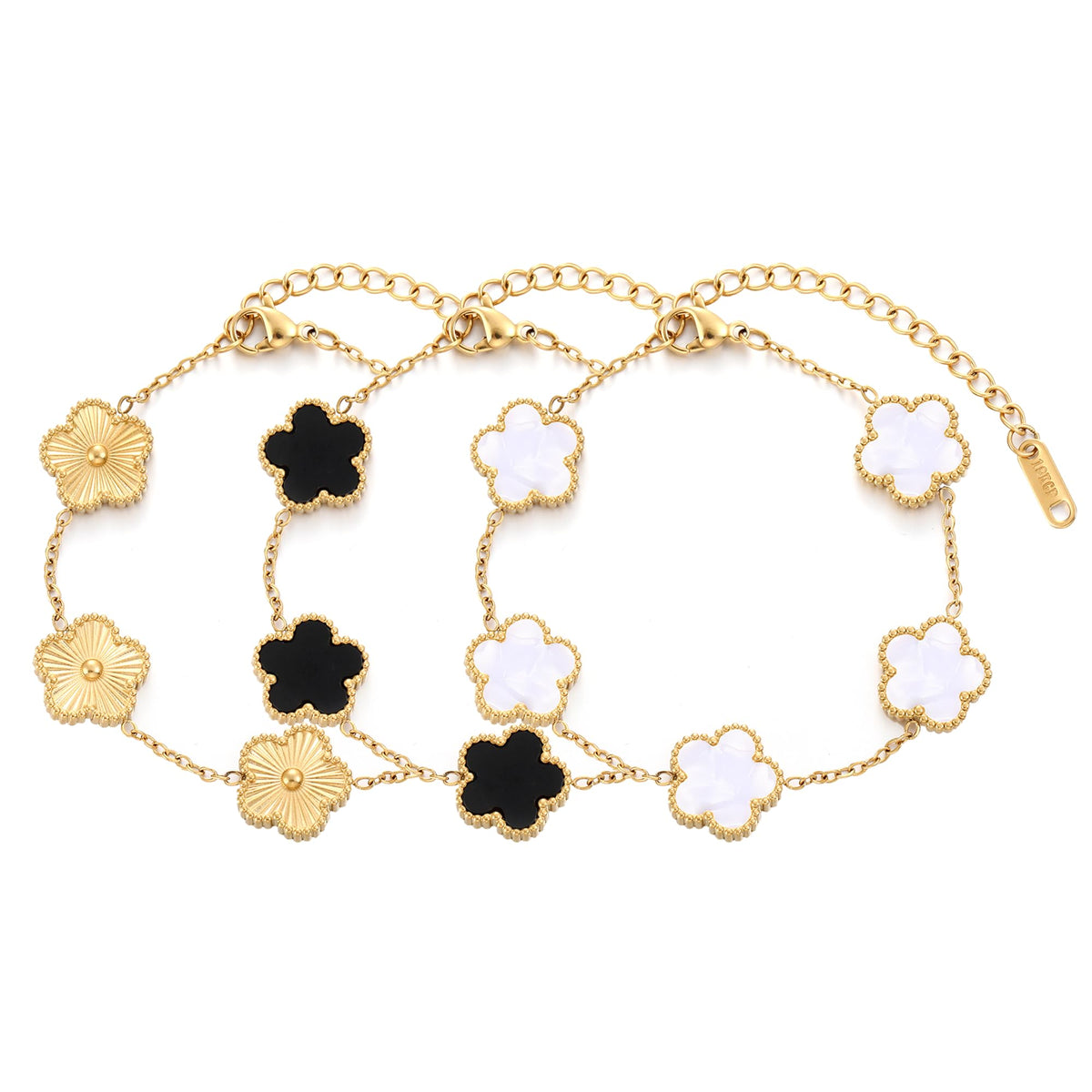 TICVSS Four Leaf Clover Bracelet for Women 18K Gold Plated Stainless Steel Lucky 4 Leaf Gold Link Bracelet Jewelry Gift for Women