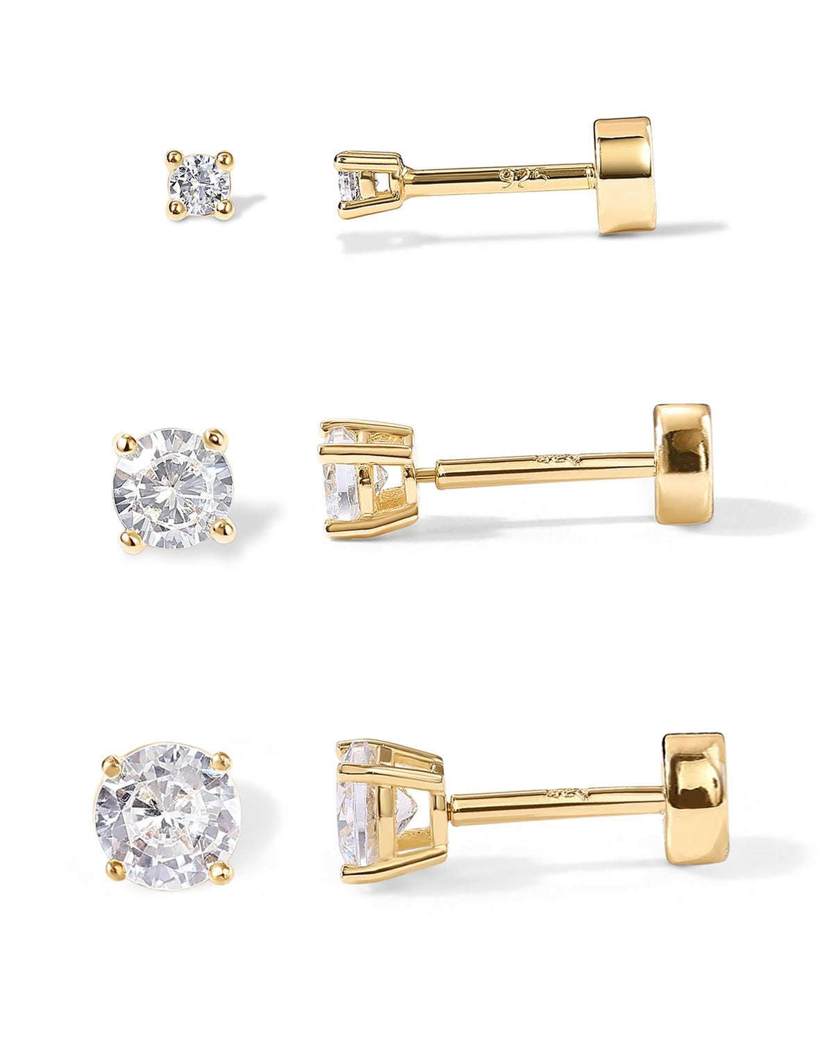 PAVOI Flat Back Stud Earrings for Women, 14K Gold Plated CZ Cartilage Studs