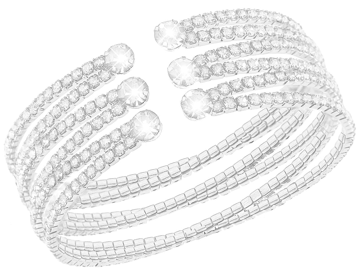 Suyi Rhinestone Bracelet for Women Silver Multilayer Cuff Bracelet Crystal Bridal Bracelets