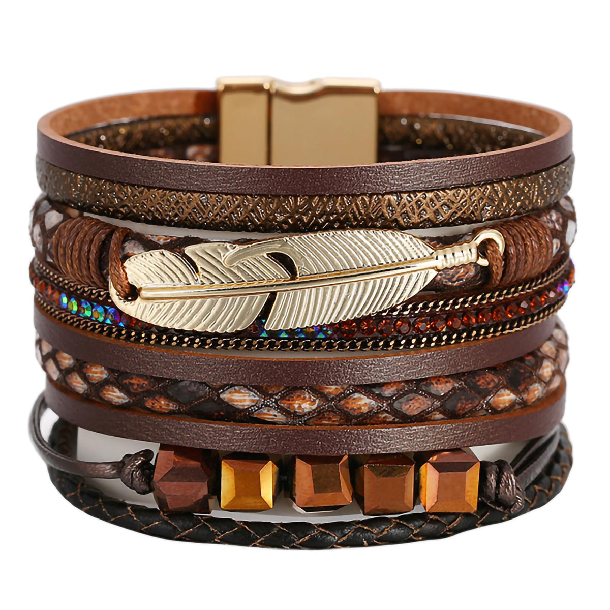 Fesciory Leather Wrap Bracelet for Women, Boho Western Layered Cuff Jewelry