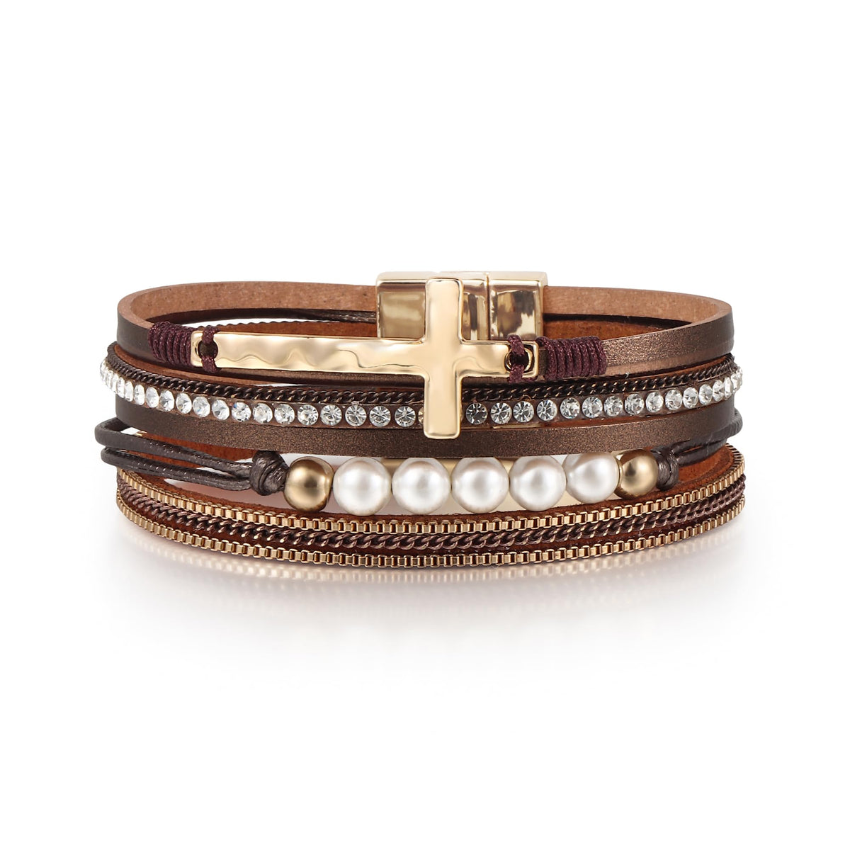Edoneery Leather Wrap Bracelets for Women, Boho Layered Cuff Bangle