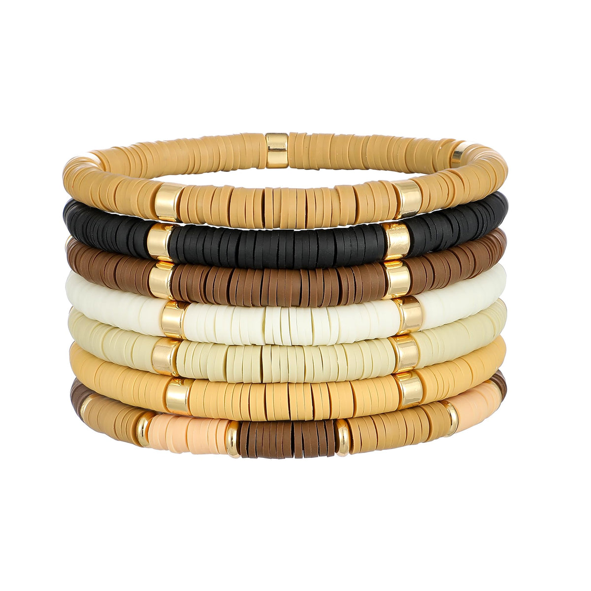 GOOJIDS Surfer Heishi Clay Bead Bracelets for Women Bohemian Stackable Gold Plated Beaded Stretch Bracelets Elastic Layering Friendship Bracelets Set Boho Jewelry