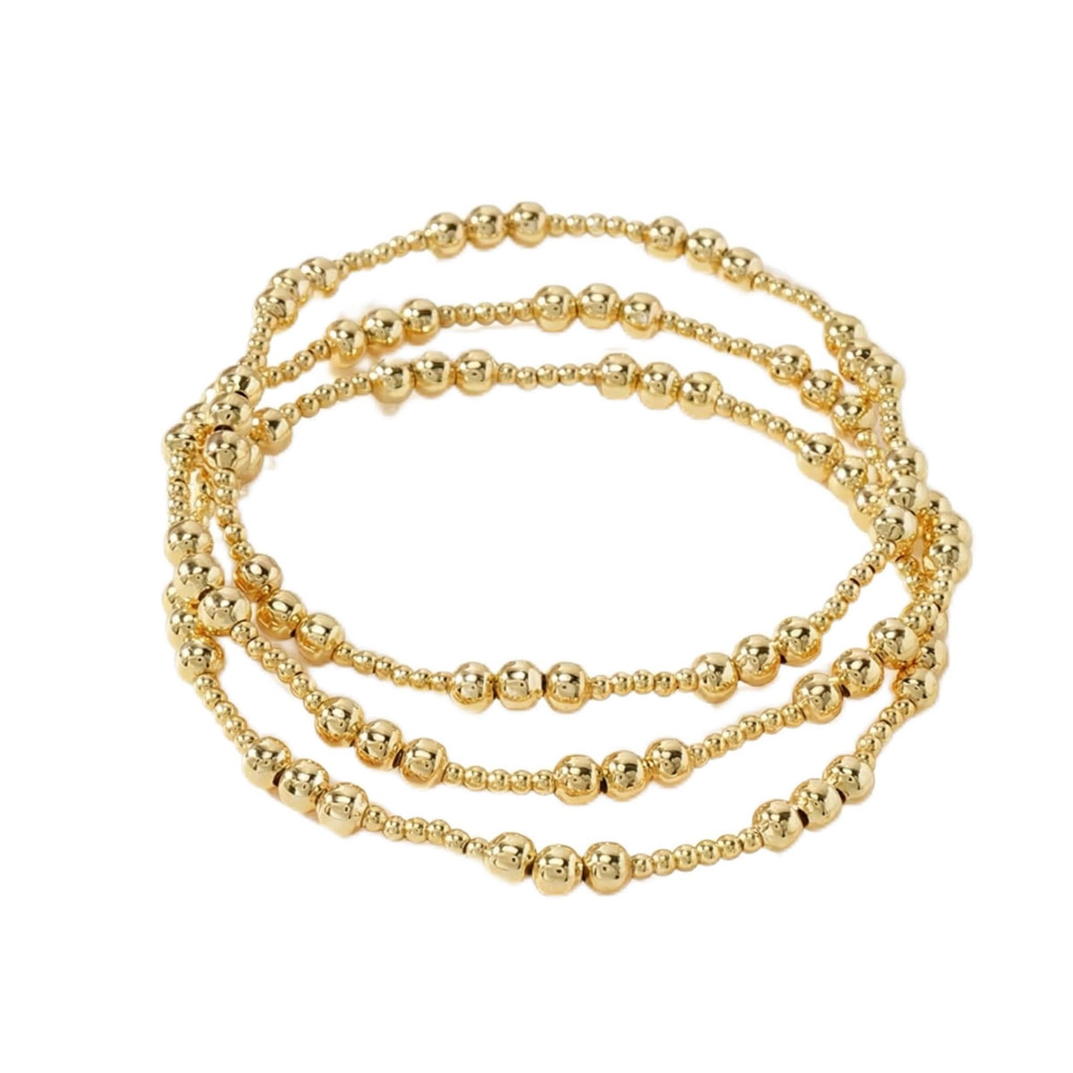 Gold Bracelets for Women, Beaded Cross Stack, Non Tarnish Set，Set-1