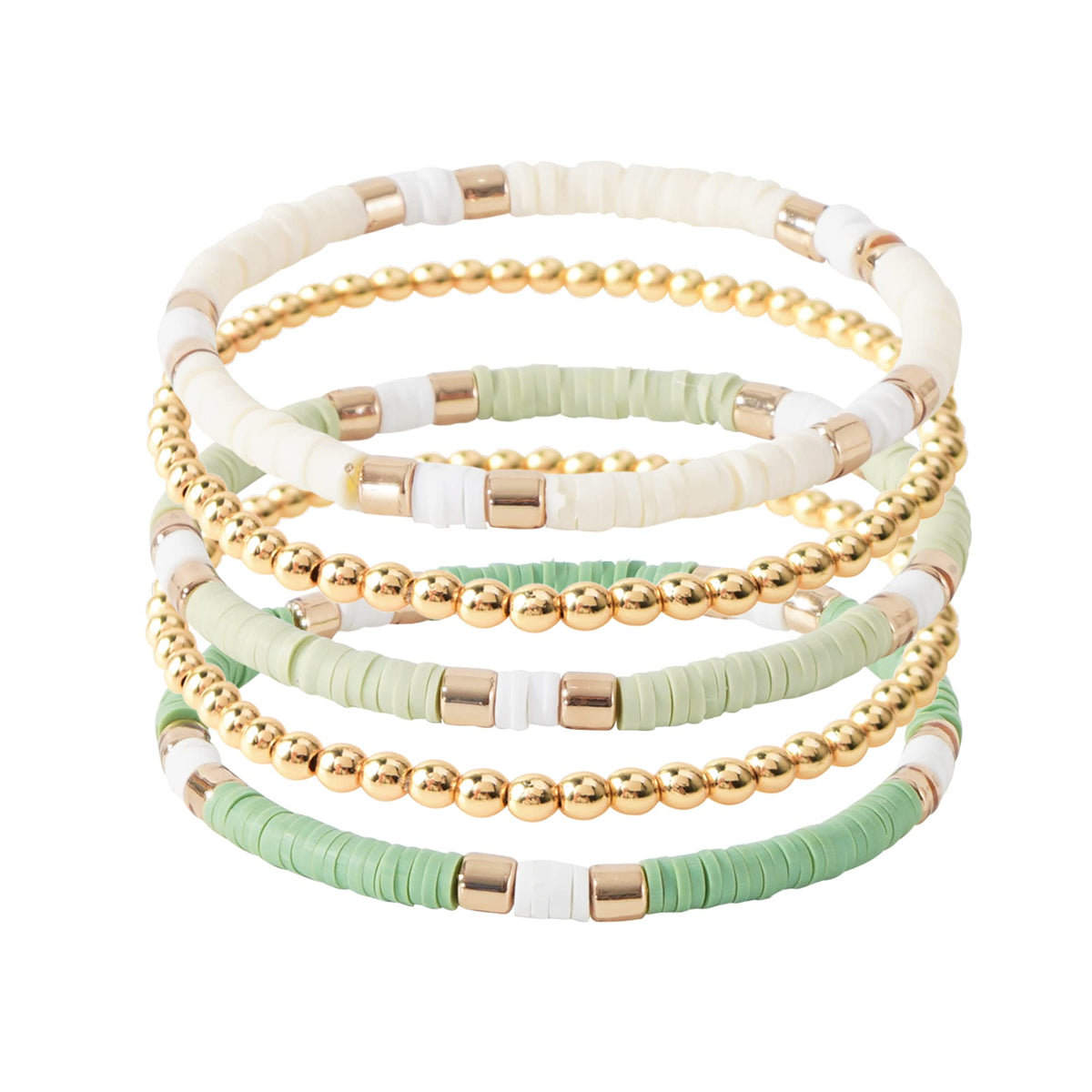 GOOJIDS Surfer Heishi Clay Bead Bracelets for Women Bohemian Stackable Gold Plated Beaded Stretch Bracelets Elastic Layering Friendship Bracelets Set Boho Jewelry
