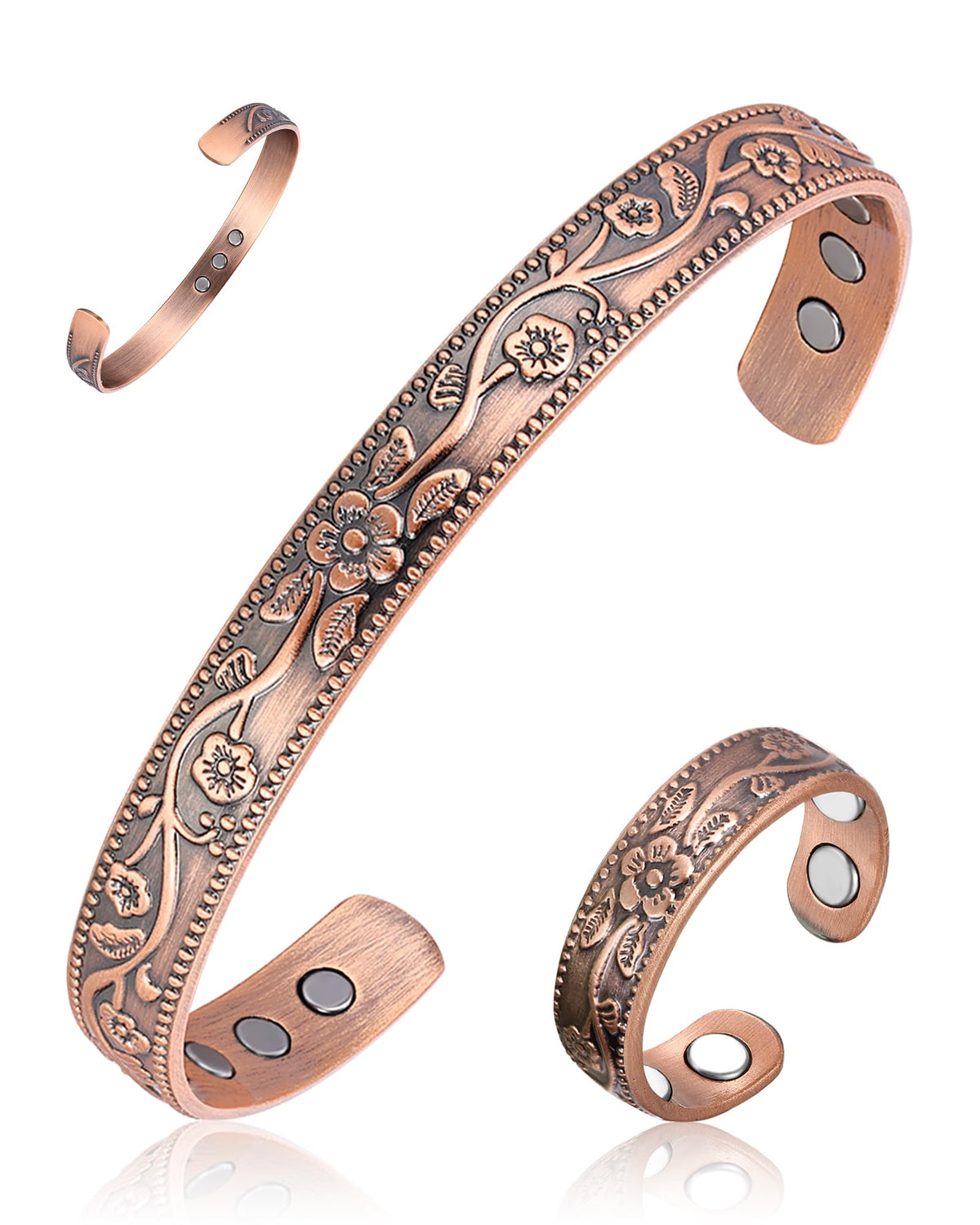 BioMag Copper Magnetic Bracelet Set for Women Men, Pure Copper Jewelry Gift