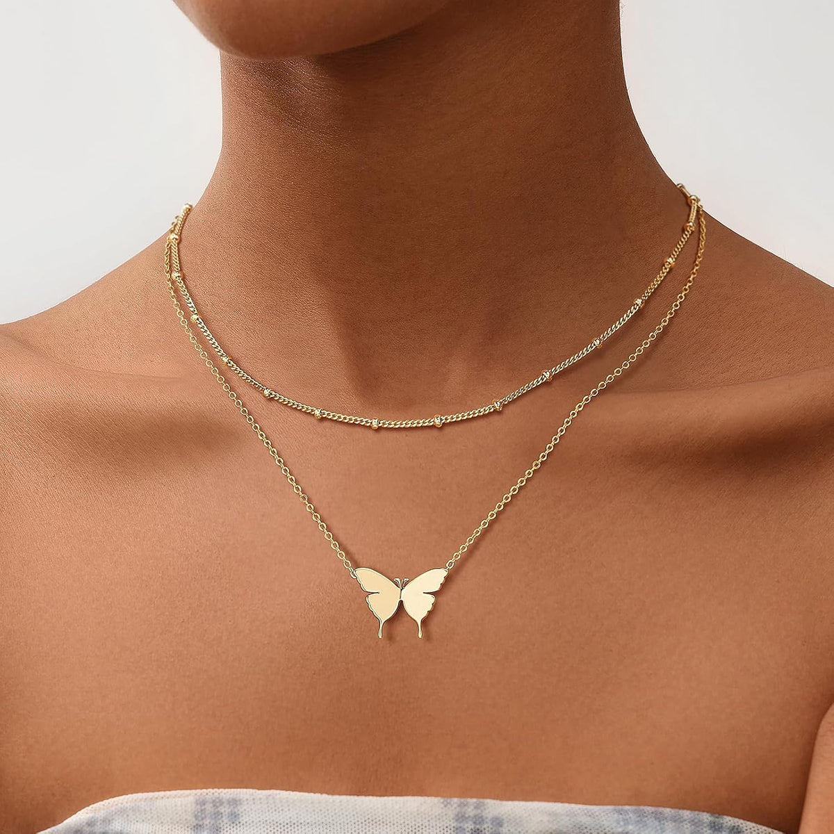MEVECCO Dainty Polished Butterfly Initial Necklace for Women