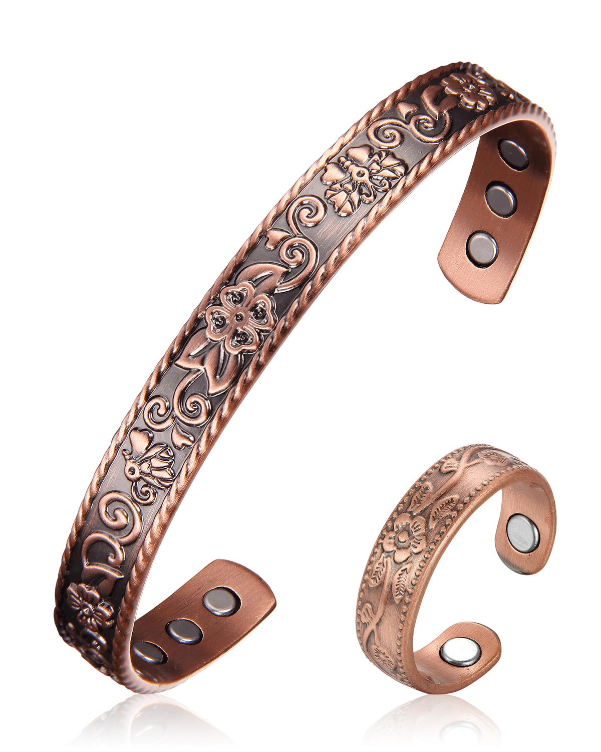 BioMag Copper Magnetic Bracelet Set for Women Men, Pure Copper Jewelry Gift