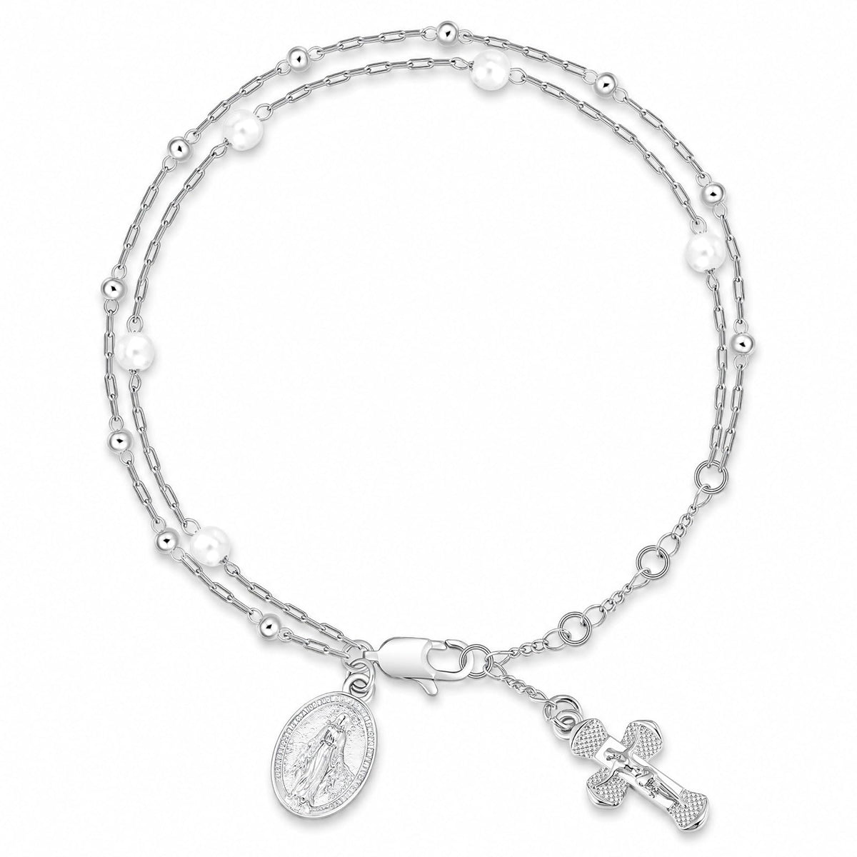 Virgin Mary Cross Bracelet for Women -14K Gold Plated Rosary Chain Bracelet