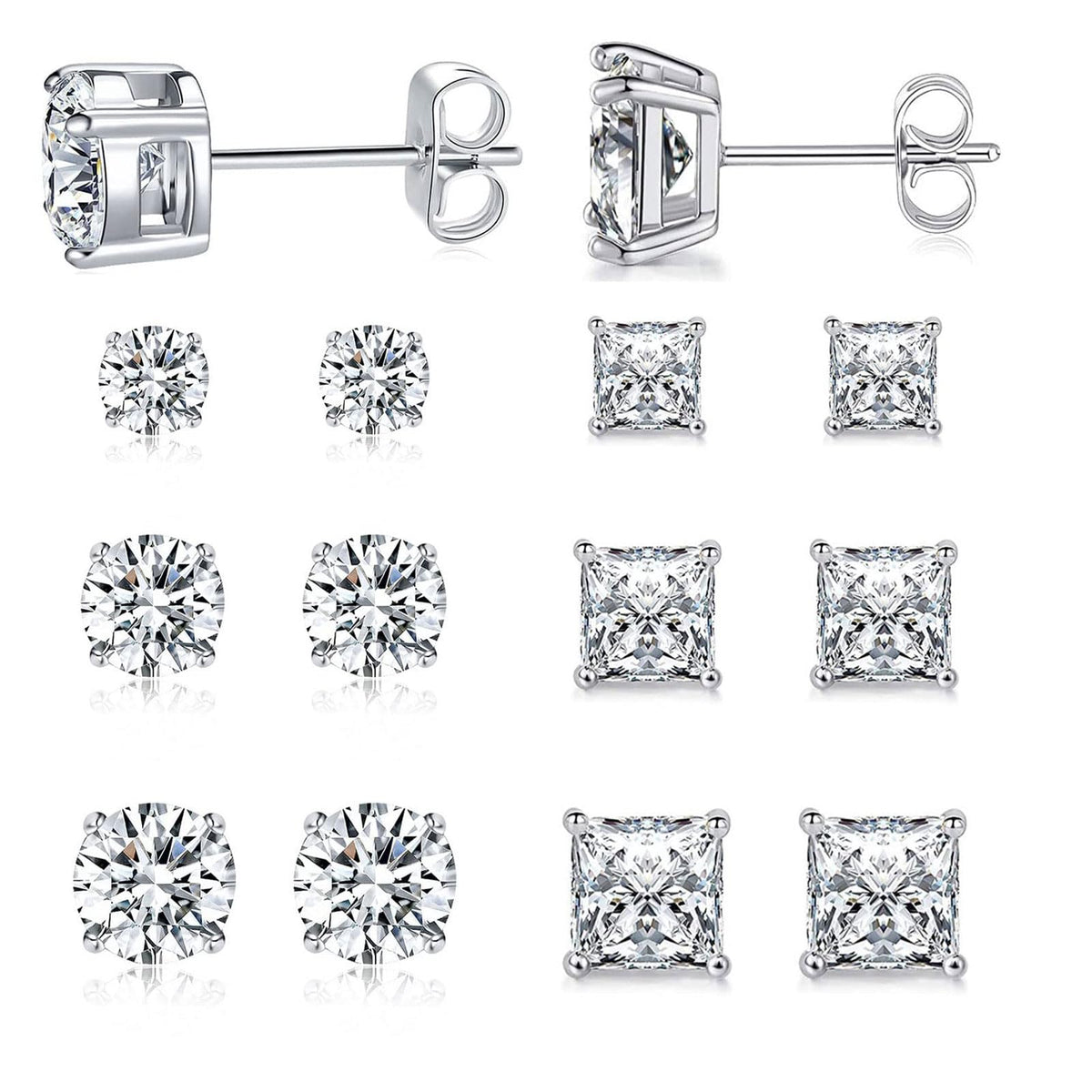 MDFUN 6 Pairs Stud Earrings for Men Women 316L Stainless Steel Earring