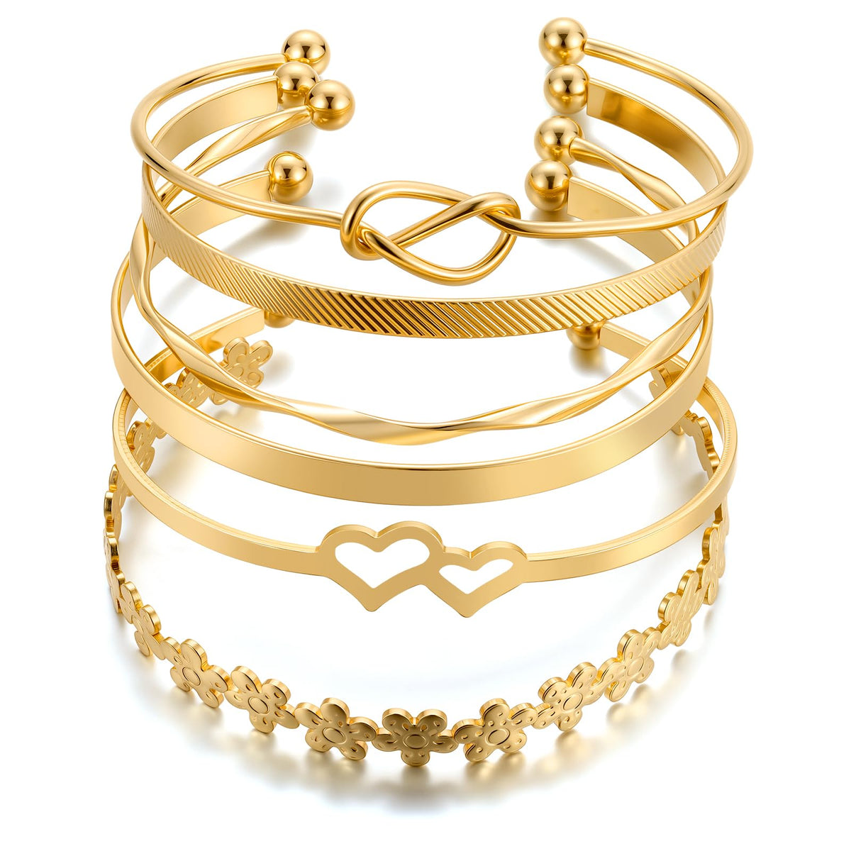 ÌF ME Gold Bangle Bracelets for Women, Indian Bangles Stackable Set, Multi Layer Textured 18K Gold Plated Chunky Bracelets Boho Jewelrys Set