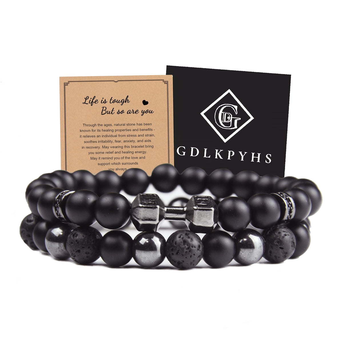 Black Obsidian Bracelet for Men - Black Tourmaline Beaded Bracelets - Mens Bracelet Set 8MM Black Onyx Hematite Lava Stone Beads Triple Protection Bracelet for Men Women Gifts