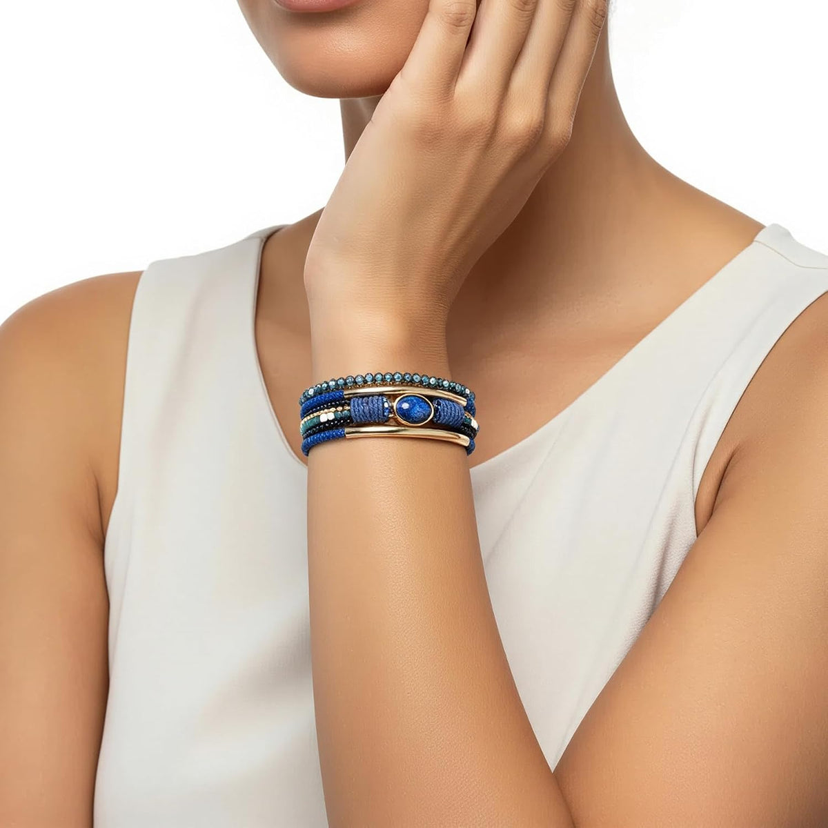 Edoneery Leather Wrap Bracelets for Women, Boho Layered Cuff Bangle