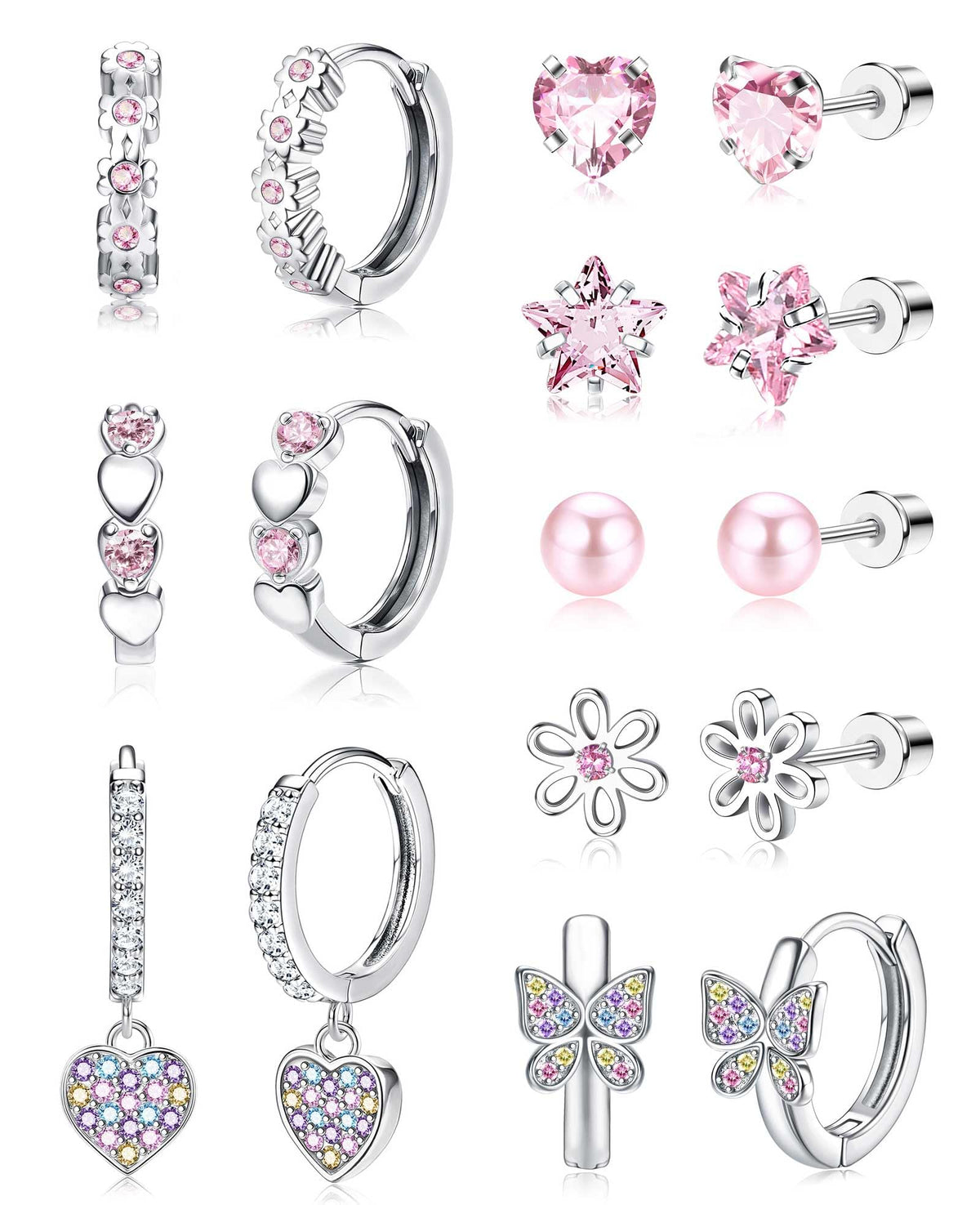 Jstyle Hypoallergenic Earrings for Girls Women, Flat Back Earring for Kids