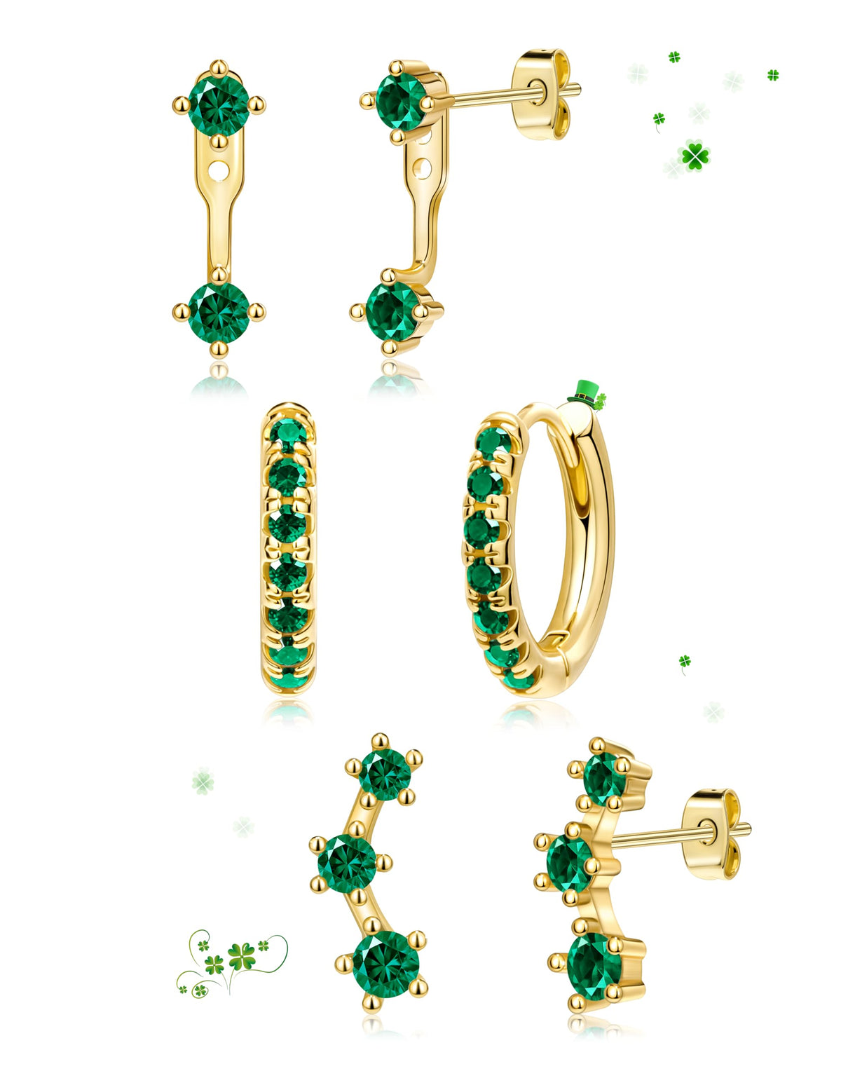 3 Pairs Dainty Small Earrings Set for Women Trendy, Birthstone Stud Huggie Hoop Jacket Stack for Cartilage Helix, Gold Plated Hypoallergenic Cute Women Fashion Accessories Western Jewelry Gifts
