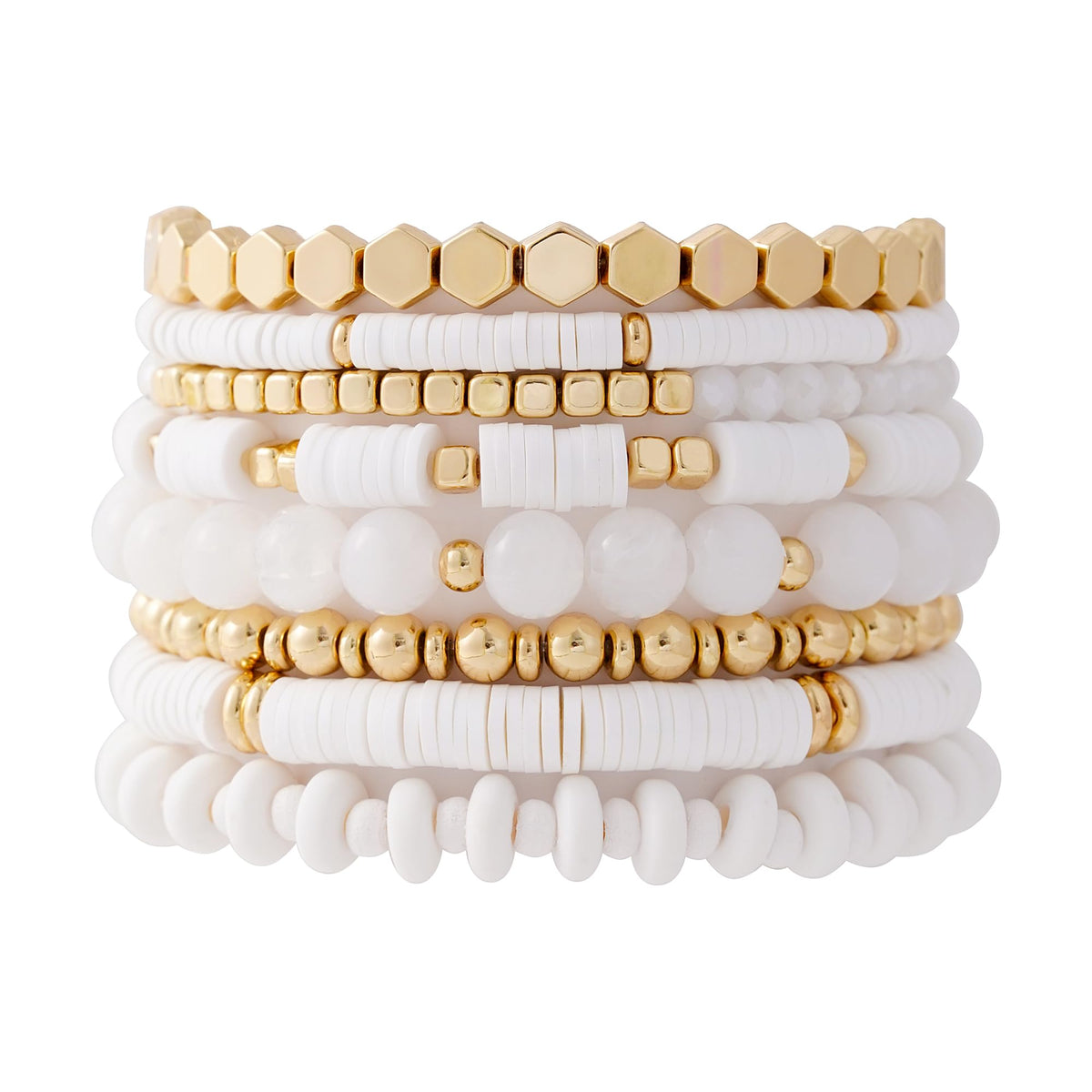 GOOJIDS Surfer Heishi Clay Bead Bracelets for Women Bohemian Stackable Gold Plated Beaded Stretch Bracelets Elastic Layering Friendship Bracelets Set Boho Jewelry