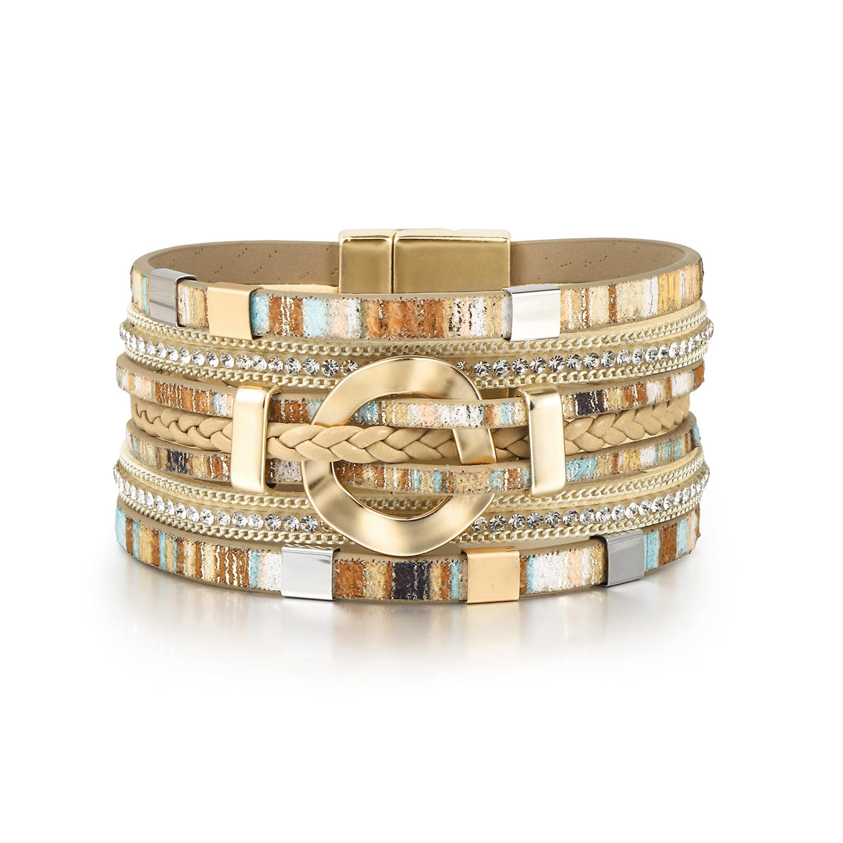 Edoneery Leather Wrap Bracelets for Women, Boho Layered Cuff Bangle