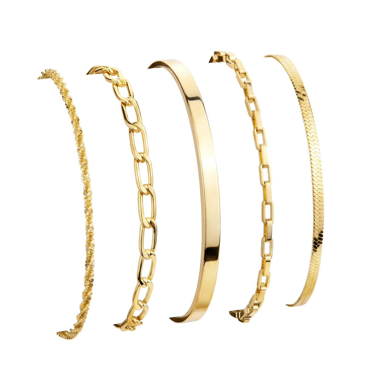 Dainty Gold Bracelet for Women Trendy Non Tarnish, Thin Bracelets Stackable Set with Bangle Cuff, Box, Herringbone, Paperclip, Figaro, Sparkling Link Chains Waterproof, Simple Jewelry Gifts for Women