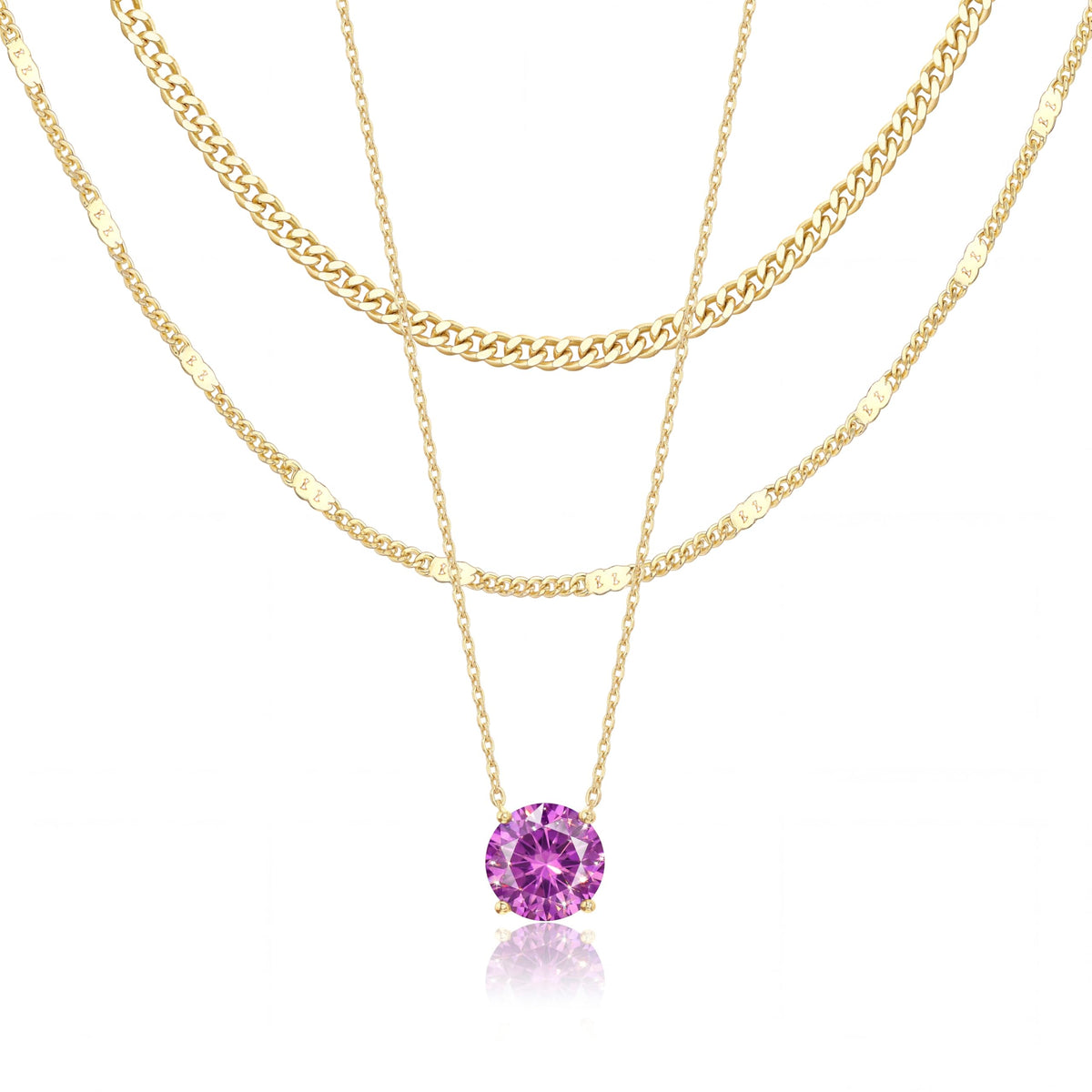 WomenGifts Layered Gold Necklaces for Women, 14K Gold Sterling Silver Plated Dainty Pendant Necklace Set Non Tarnish, Chunky Stackable Cuban Chain Choker, Trendy Birthstone Vacation Jewelry Gift