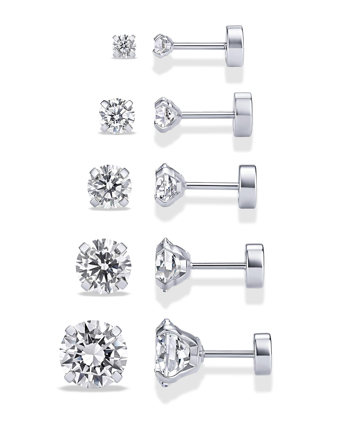 PAVOI Waterproof CZ Stud Earrings for Women, 14K Gold Plated Set of 5 Studs