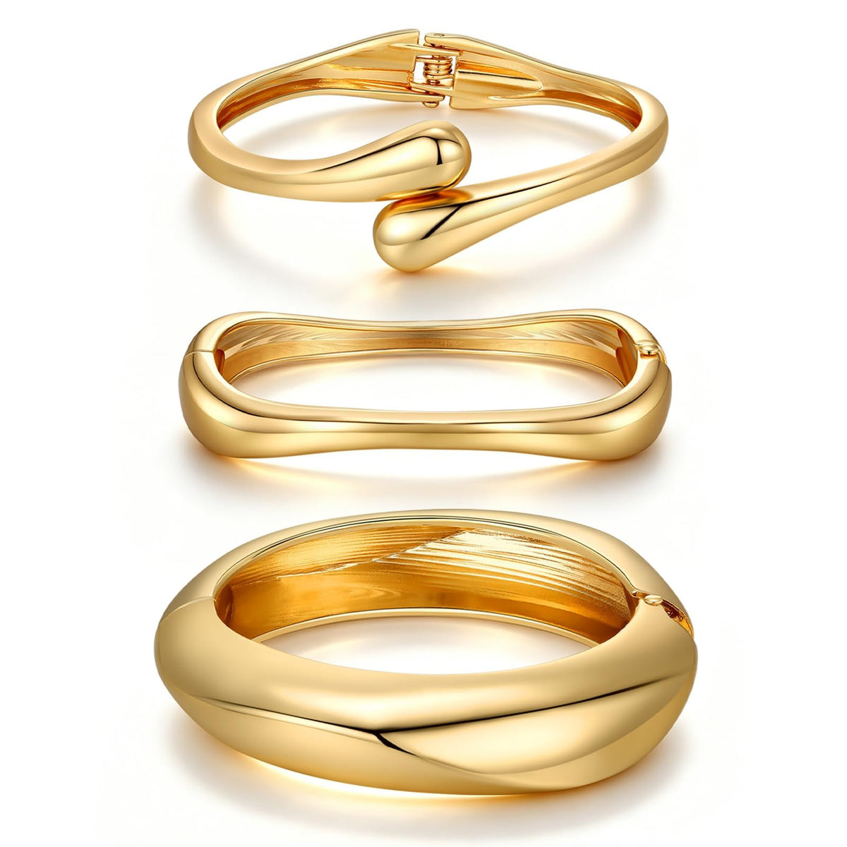 Chunky Gold Bangle Bracelets for Women Trendy 14K Gold Plated Cuff Bracelets Stack, Dainty Gold Bracelet Sets Non Tarnish Fashion Jewelry Gift