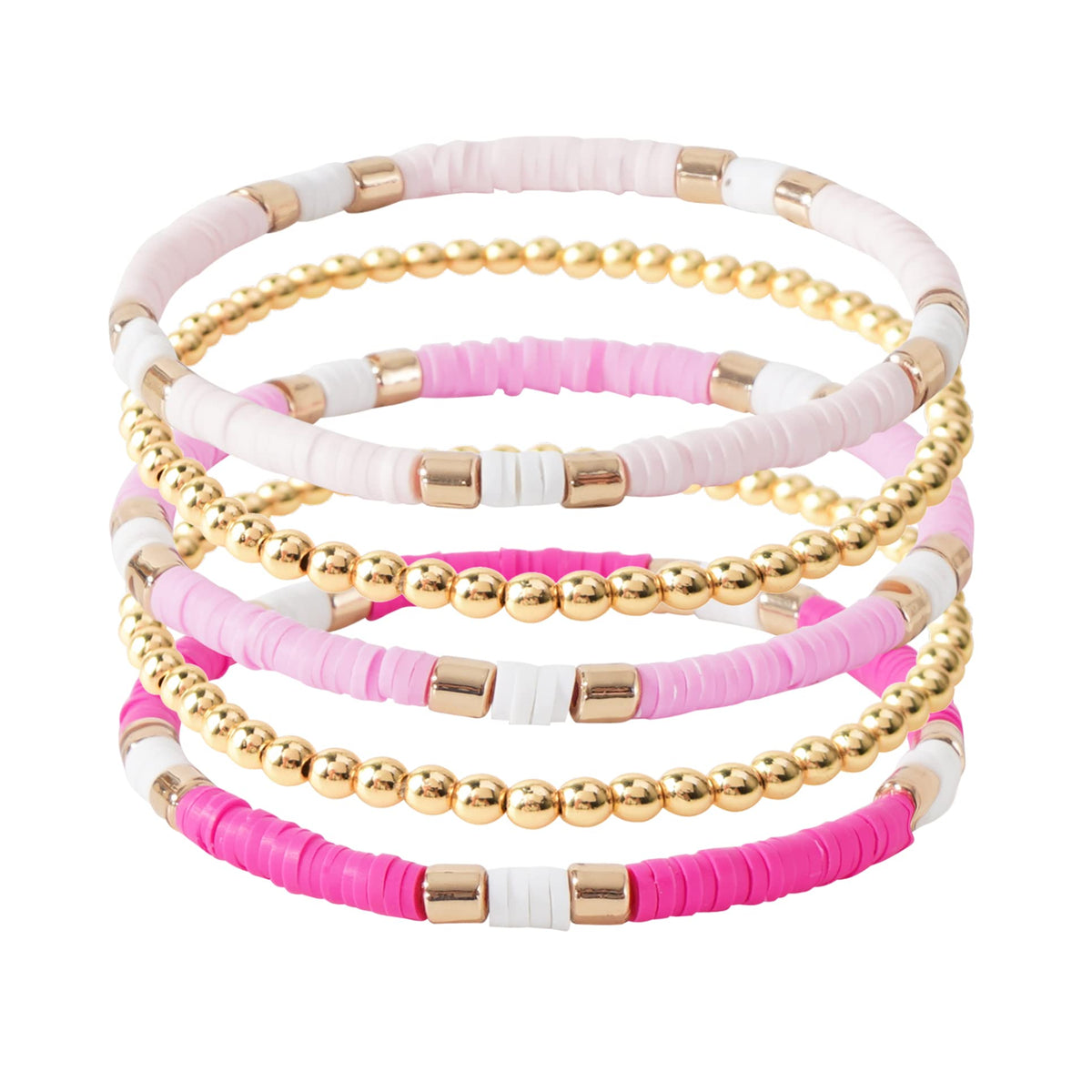 GOOJIDS Surfer Heishi Clay Bead Bracelets for Women Bohemian Stackable Gold Plated Beaded Stretch Bracelets Elastic Layering Friendship Bracelets Set Boho Jewelry