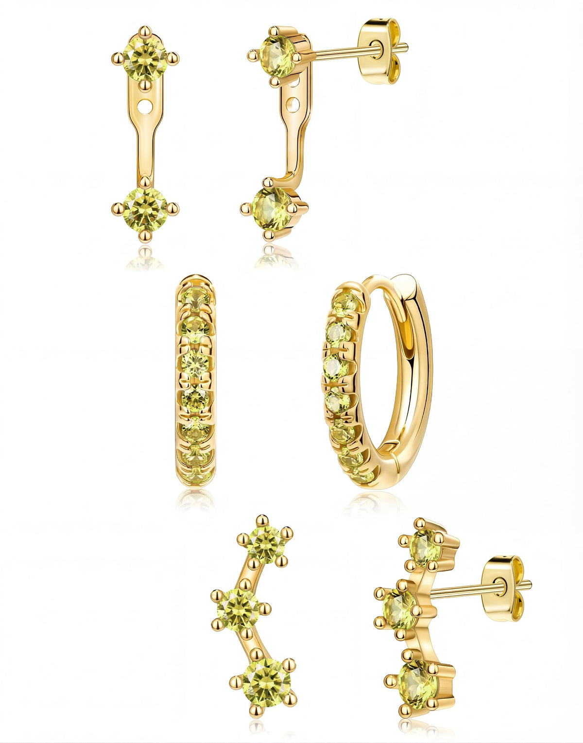3 Pairs Dainty Small Earrings Set for Women Trendy, Birthstone Stud Huggie Hoop Jacket Stack for Cartilage Helix, Gold Plated Hypoallergenic Cute Women Fashion Accessories Western Jewelry Gifts