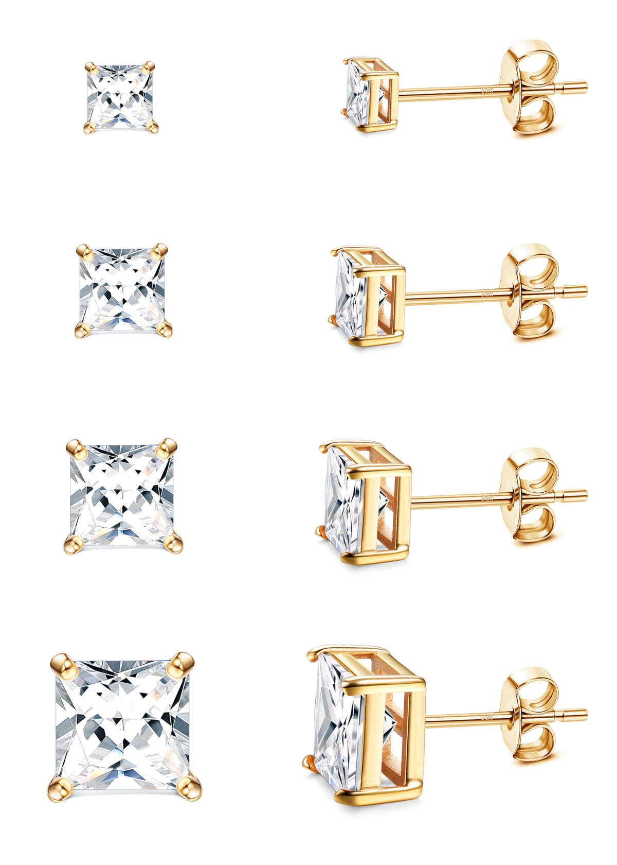 MILACOLATO S925 Sterling Silver Stud Earrings for Women Men Hypoallergenic 18K Gold Plated Cubic Zirconia Earrings Studs Brilliant Simulated Diamond Halo Earring for Sensitive Ears