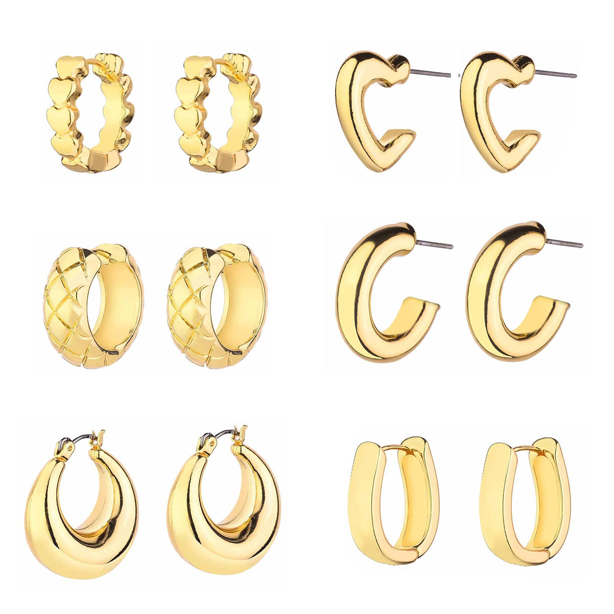 Wgoud 6 Pairs Chunky Gold Hoop Earrings for Women, 14K Gold Plated Hoop Earrings Hypoallergenic, Thick Lightweight Twisted Huggie Hoops Earring Set for Women’s Jewelry GIfts