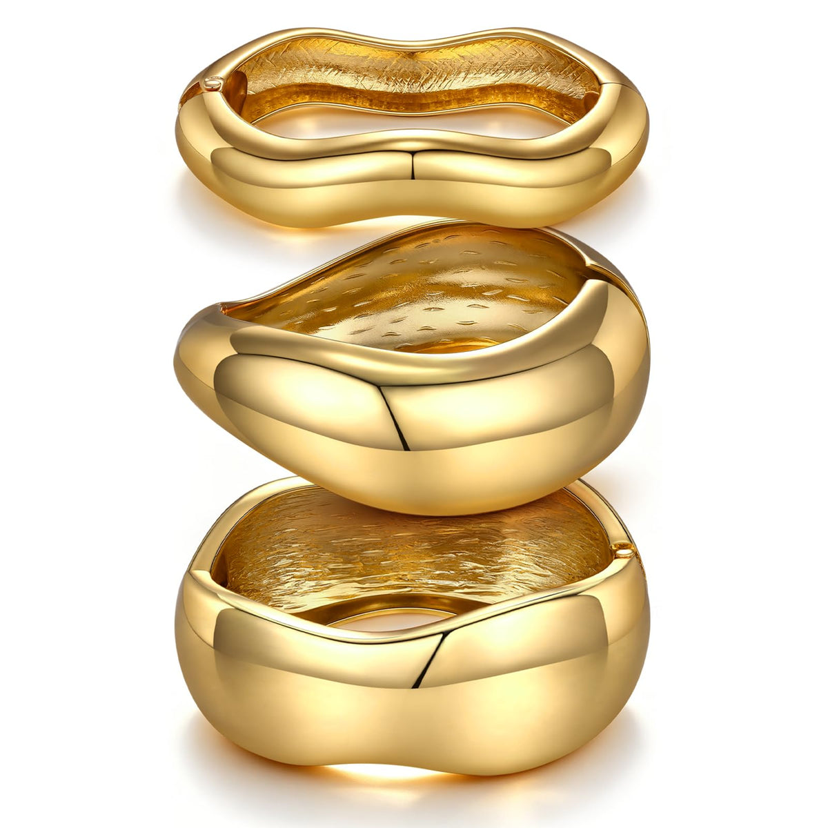 Chunky Gold Bangle Bracelets for Women Trendy 14K Gold Plated Cuff Bracelets Stack, Dainty Gold Bracelet Sets Non Tarnish Fashion Jewelry Gift