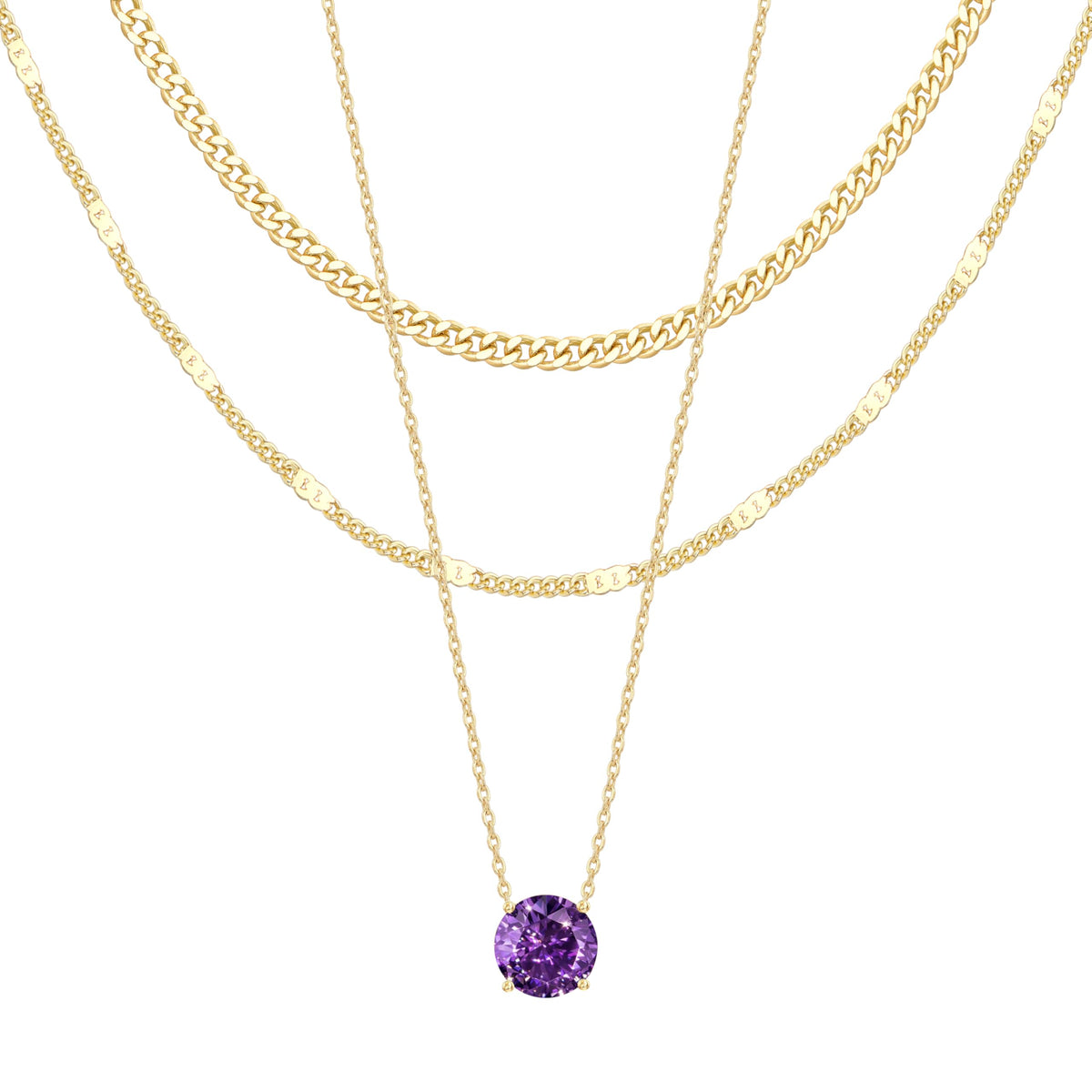 WomenGifts Layered Gold Necklaces for Women, 14K Gold Sterling Silver Plated Dainty Pendant Necklace Set Non Tarnish, Chunky Stackable Cuban Chain Choker, Trendy Birthstone Vacation Jewelry Gift