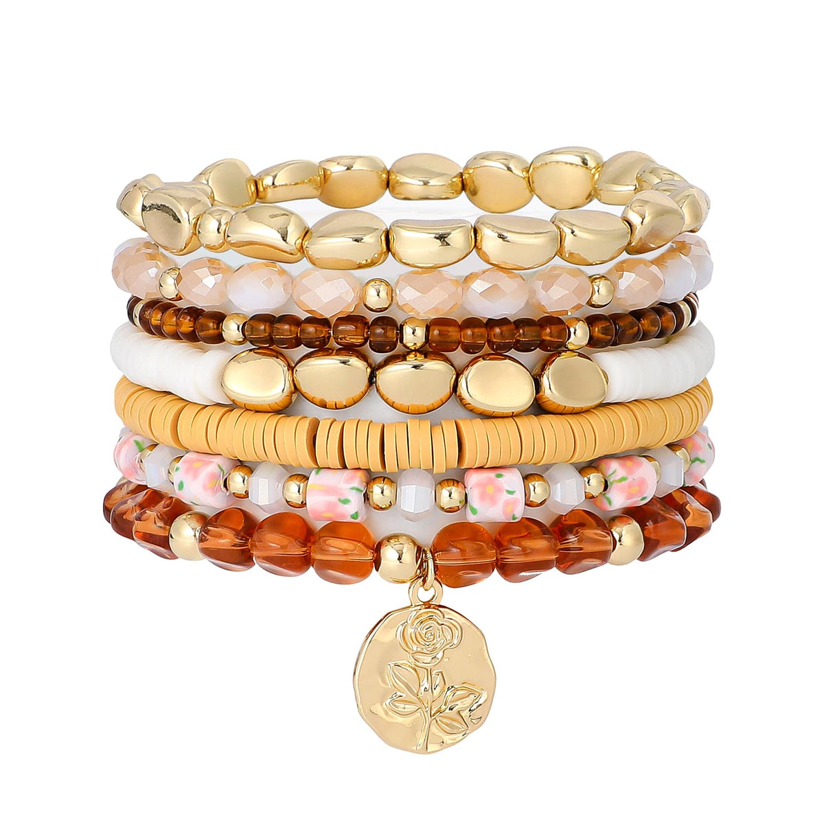 GOOJIDS Surfer Heishi Clay Bead Bracelets for Women Bohemian Stackable Gold Plated Beaded Stretch Bracelets Elastic Layering Friendship Bracelets Set Boho Jewelry