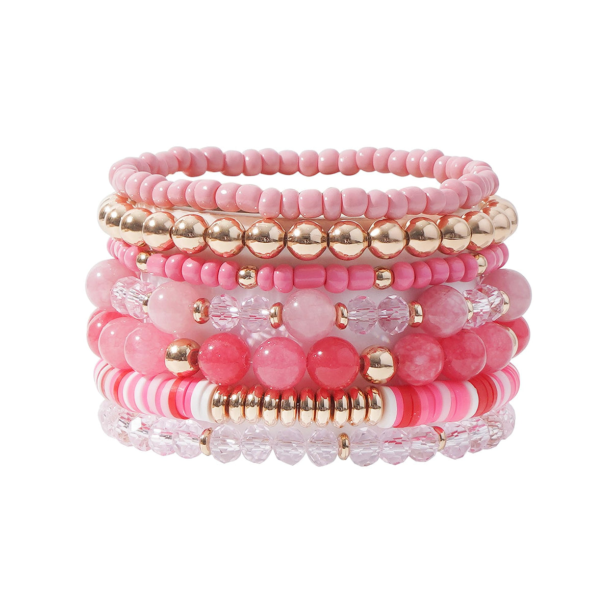 GOOJIDS Surfer Heishi Clay Bead Bracelets for Women Bohemian Stackable Gold Plated Beaded Stretch Bracelets Elastic Layering Friendship Bracelets Set Boho Jewelry