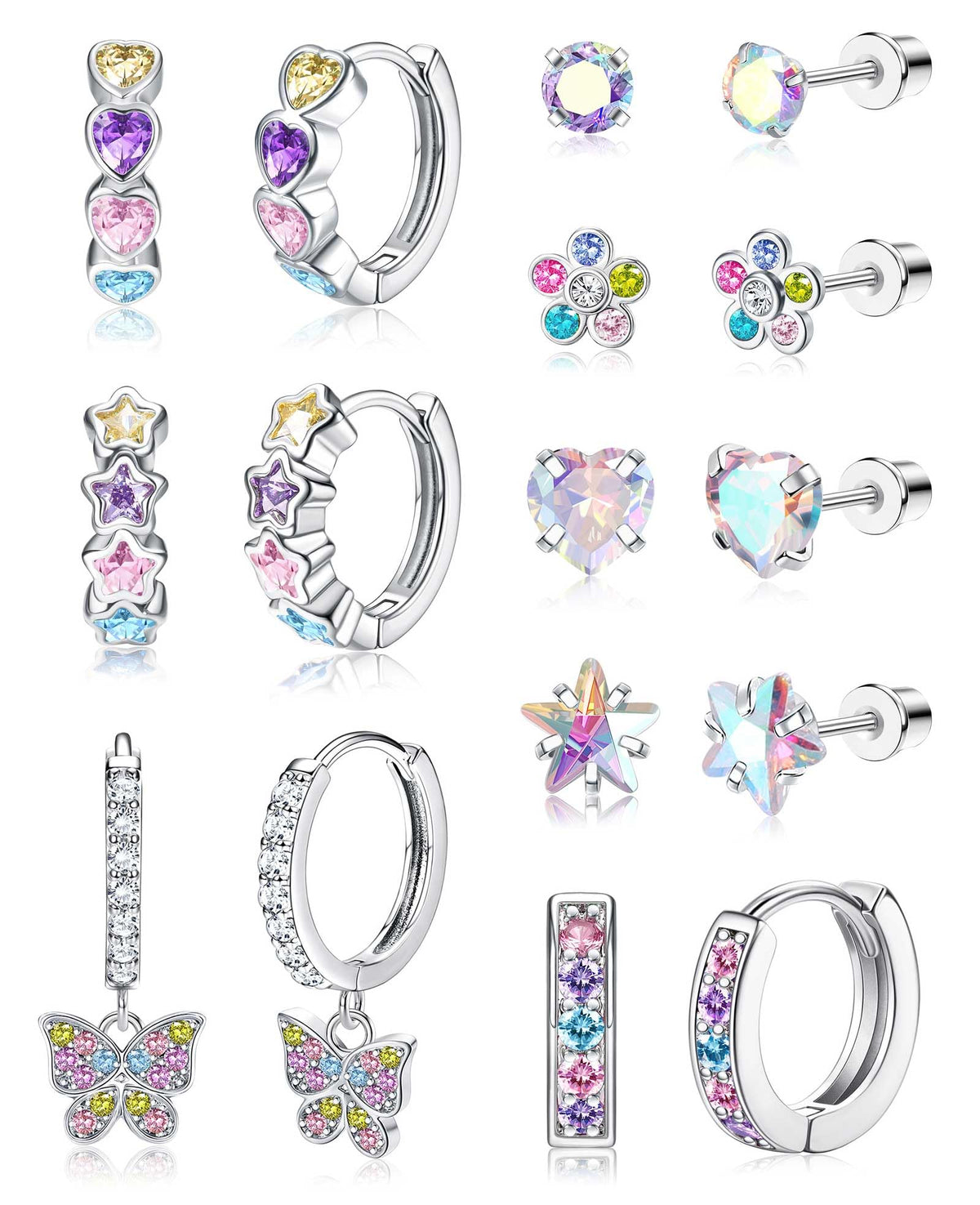 Jstyle Hypoallergenic Earrings for Girls Women, Flat Back Earring for Kids