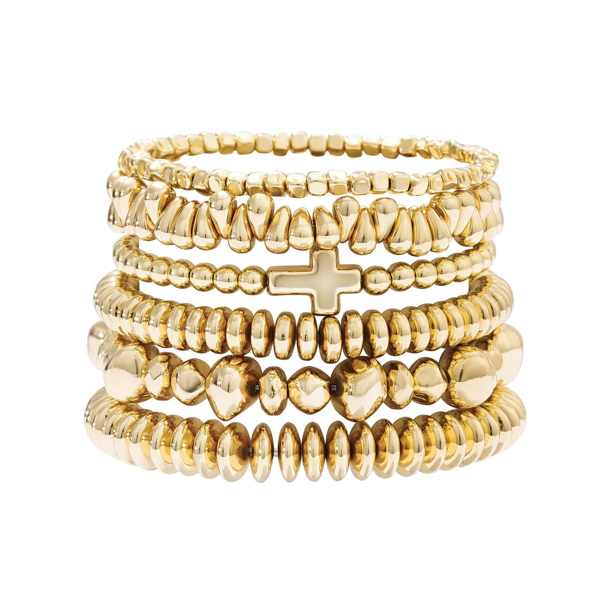 GOOJIDS Surfer Heishi Clay Bead Bracelets for Women Bohemian Stackable Gold Plated Beaded Stretch Bracelets Elastic Layering Friendship Bracelets Set Boho Jewelry
