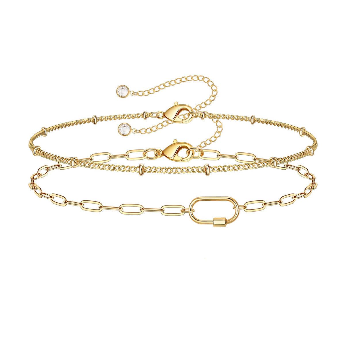 Dainty Gold Bracelets for Women, 14K Gold Plated Adjustable Layered Beads Bracelet Cute Evil Eye Oval Chain Pearl Bar Turtle Gold Bracelets for Women Jewelry