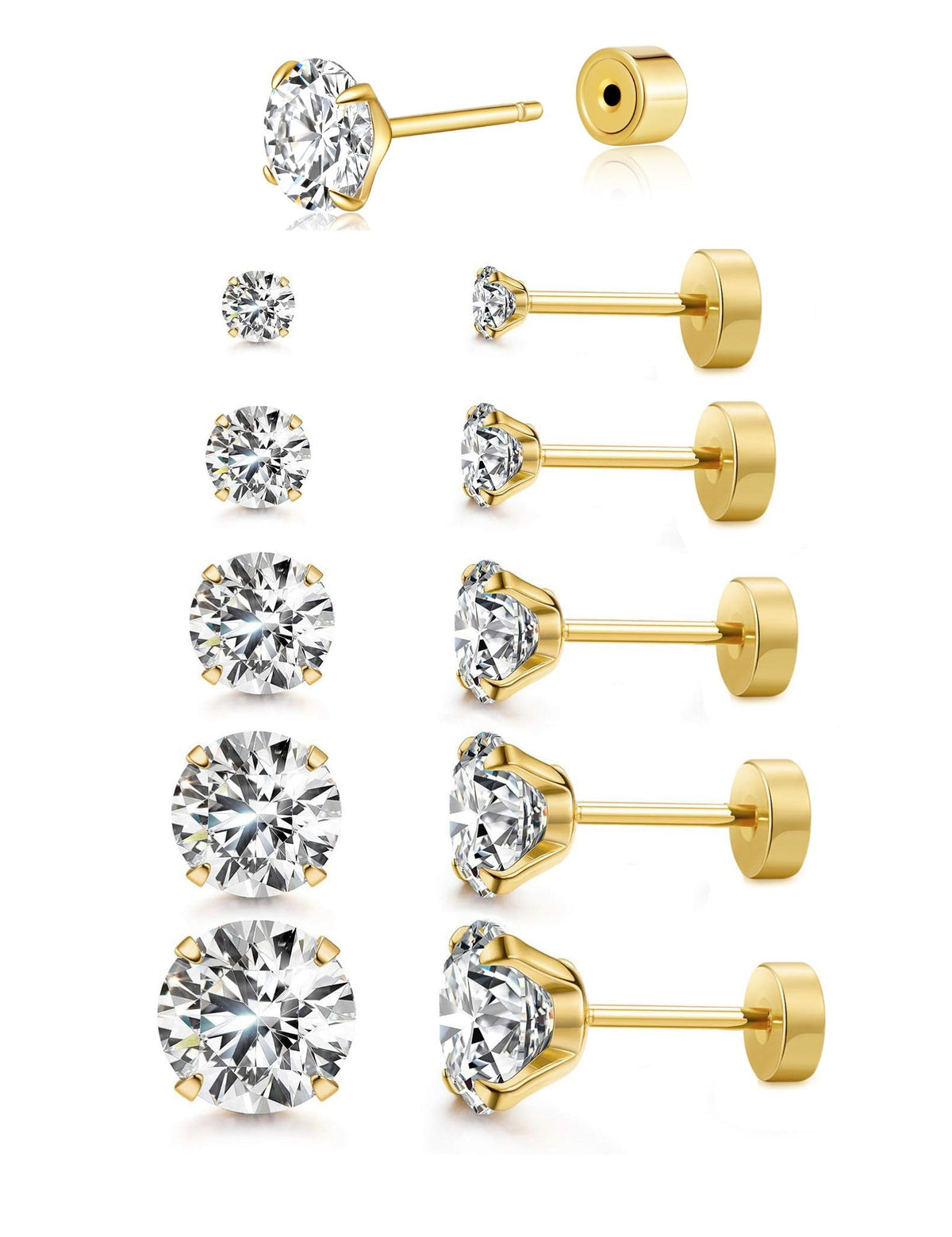 Kainier Women's 14K Gold Plated CZ Stud Earrings Hypoallergenic studs