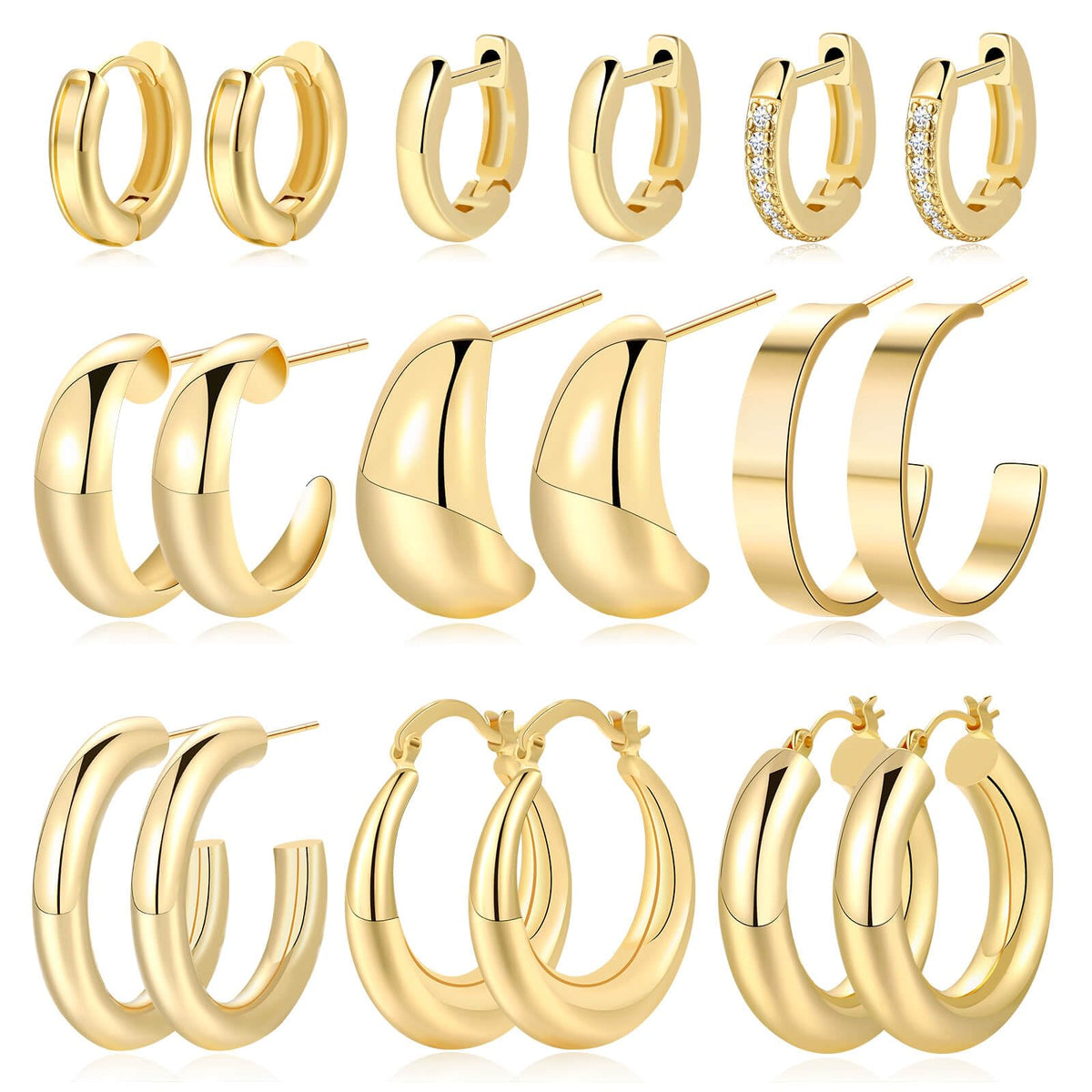 30 Pairs Chunky Gold Hoop Earrings for Women, Multipack Jewelry for Gift