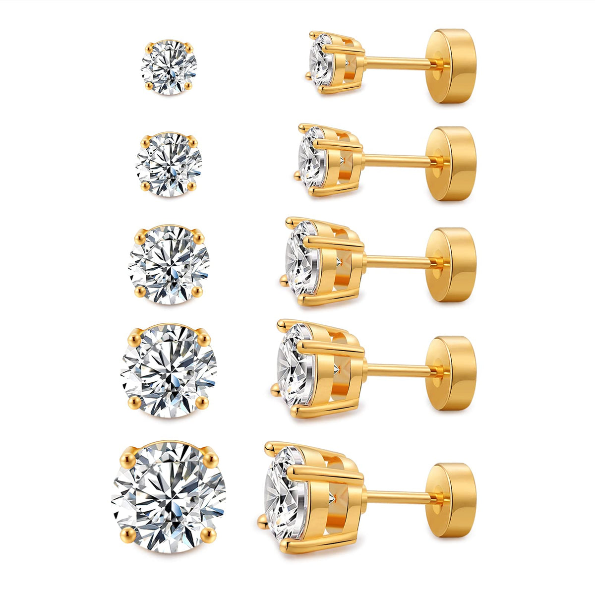 Kainier Women's 14K Gold Plated CZ Stud Earrings Hypoallergenic studs
