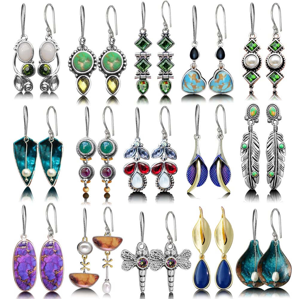 12 Pairs Teardrop Druse Crystal Drop Dangle Earrings for Women Cubic Zirconia Huggie Hoop Earring Jewelry Set Christmas Gifts