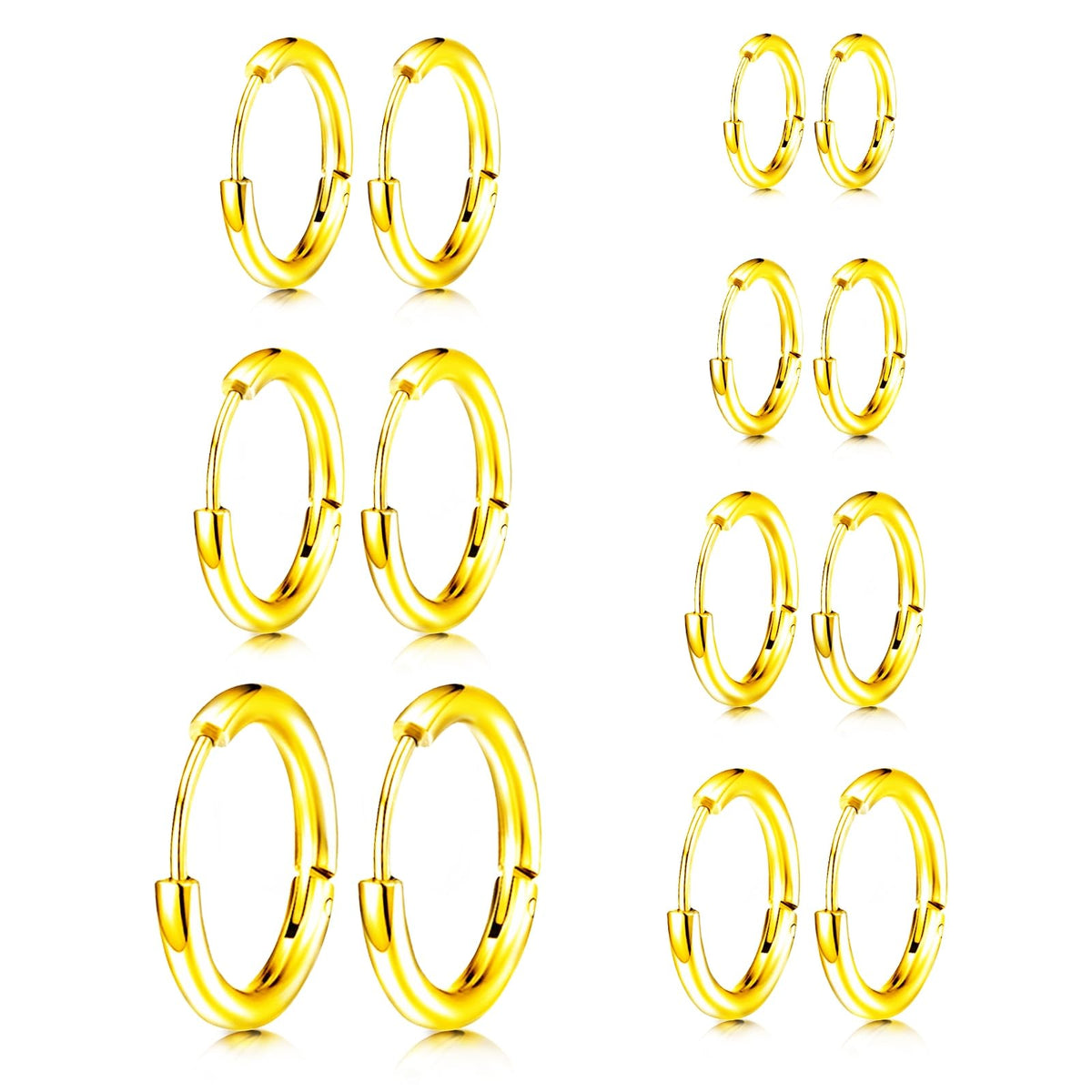 Stud Hoop Earrings Set 7 Pairs Hypoallergenic Cubic Zirconia Titanium Stainless Steel Silver Rose Gold Black 2-8mm CZ Cartilage Helix Flatback Ball Stud Hinged Sleeper Hoop Earrings Sets for Women Men