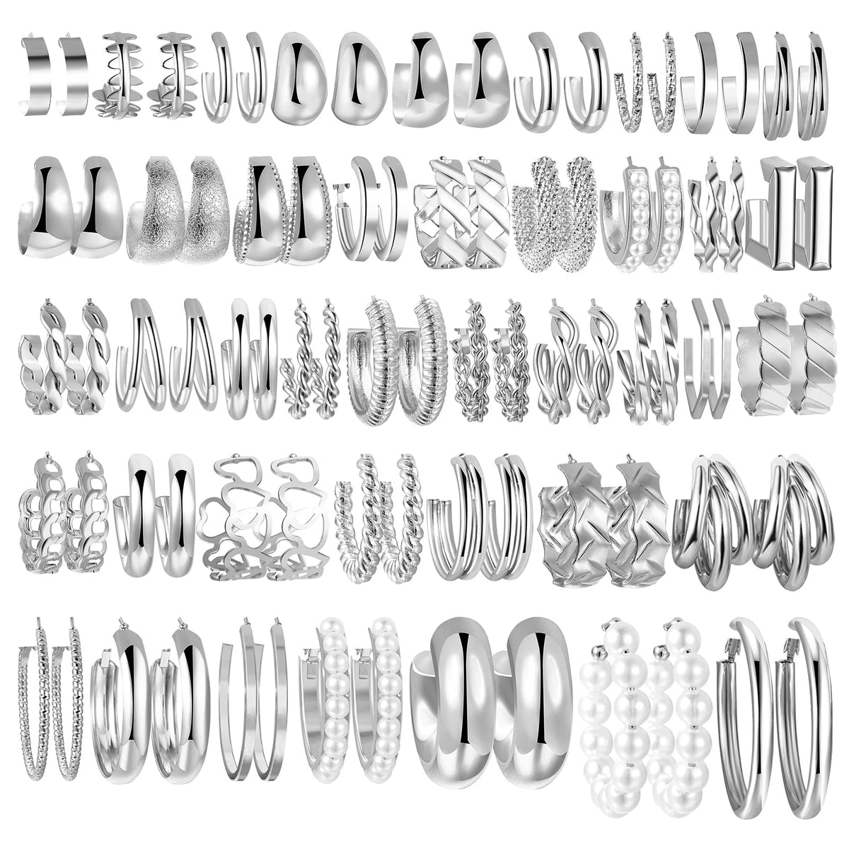 42 Pairs Gold Hoop Earrings Set for Women, Multiple Styles
