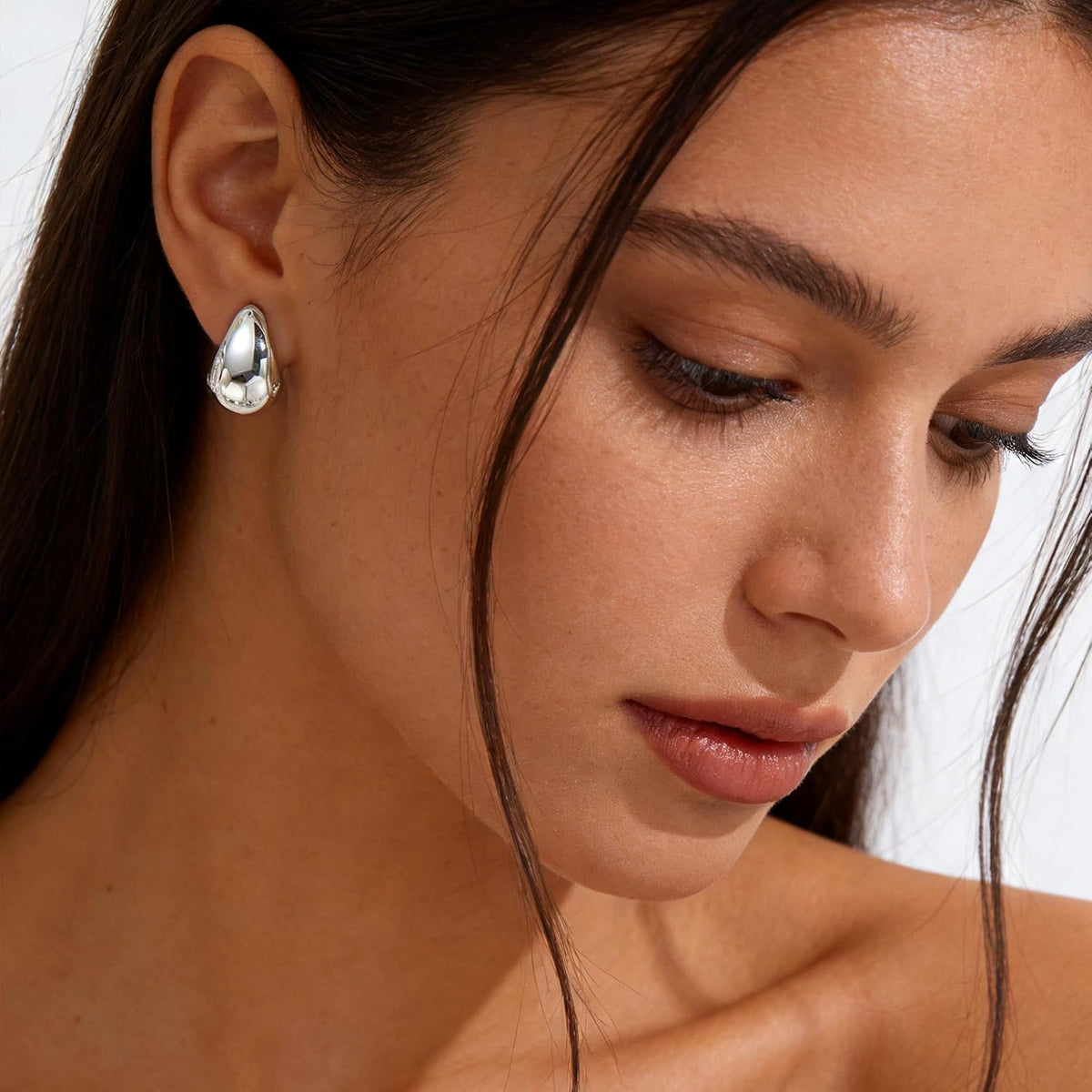 12 Pairs Chunky Silver Hoop Earrings for Women Trendy, Silver Plated Lightweight Thick Open Twisted Stack, Non Tarnish Huggie Hoops Earring Set