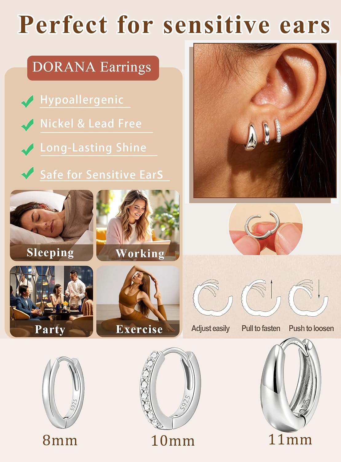 Jewelry for Her Gift 3 Pairs 925 Sterling Silver Earrings for Women Non Tarnish 14K Gold Plated Small Hypoallergenic Huggie Hoops Cartilage Stack Earring Sets for Multiple Piercing