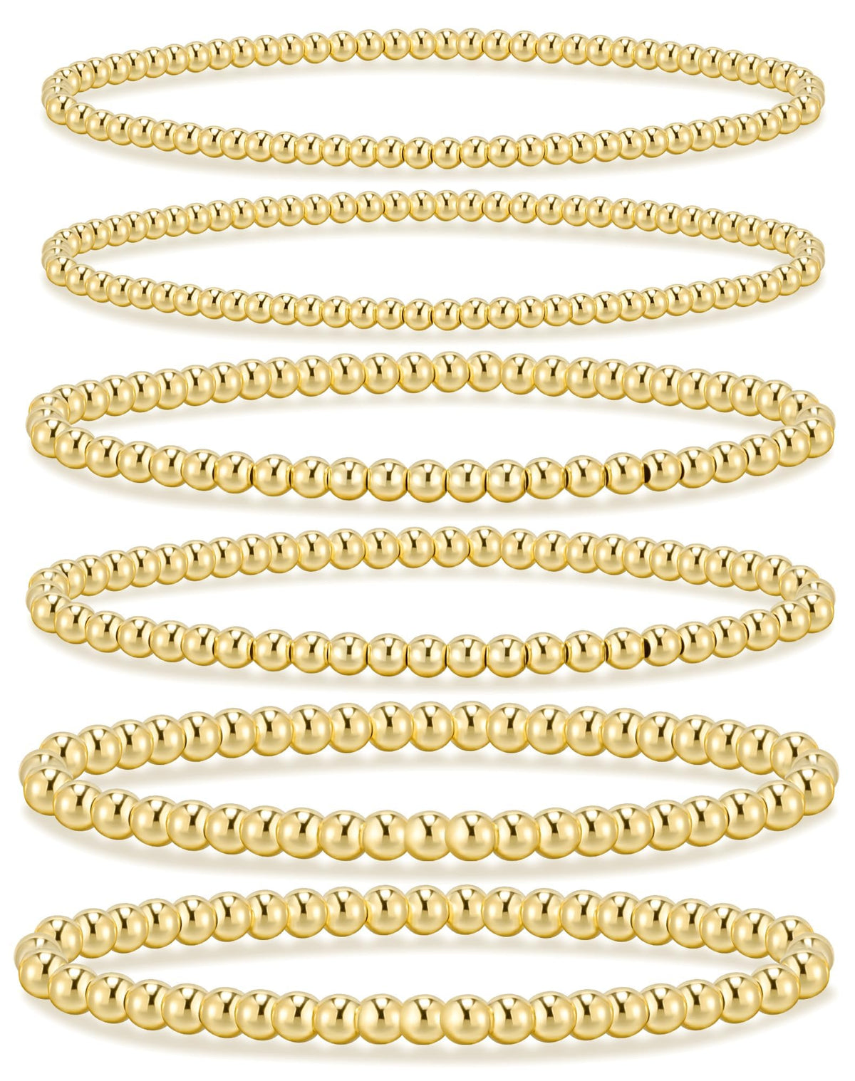 adoyi Gold Bracelets for Women Waterproof, 14K Gold Plated Beaded Strand Bead Ball Bracelets stack Adjustable Jewelry Set for Gifts