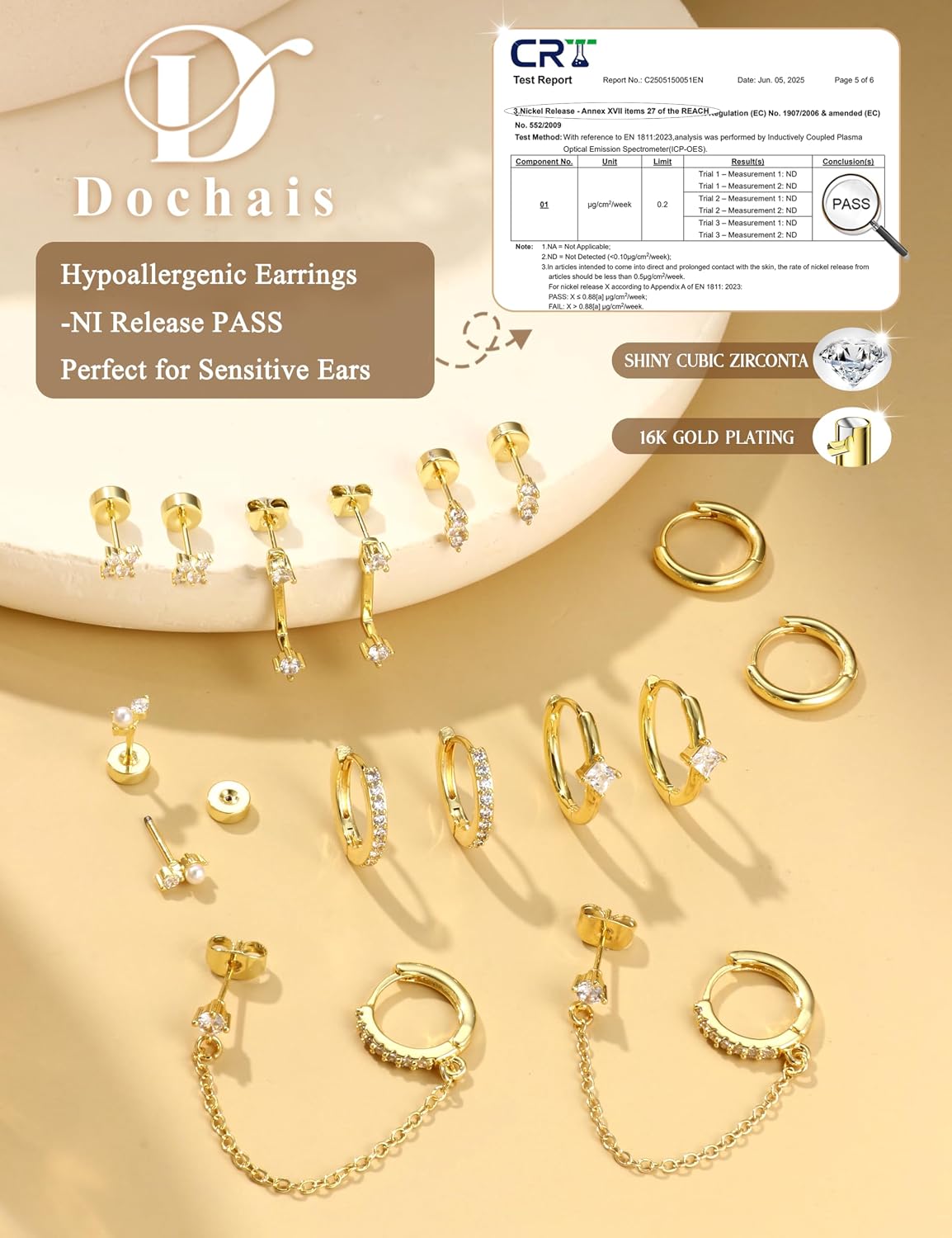 Gold Earrings for Women Flat Back Earrings Hypoallergenic Earring Stacks